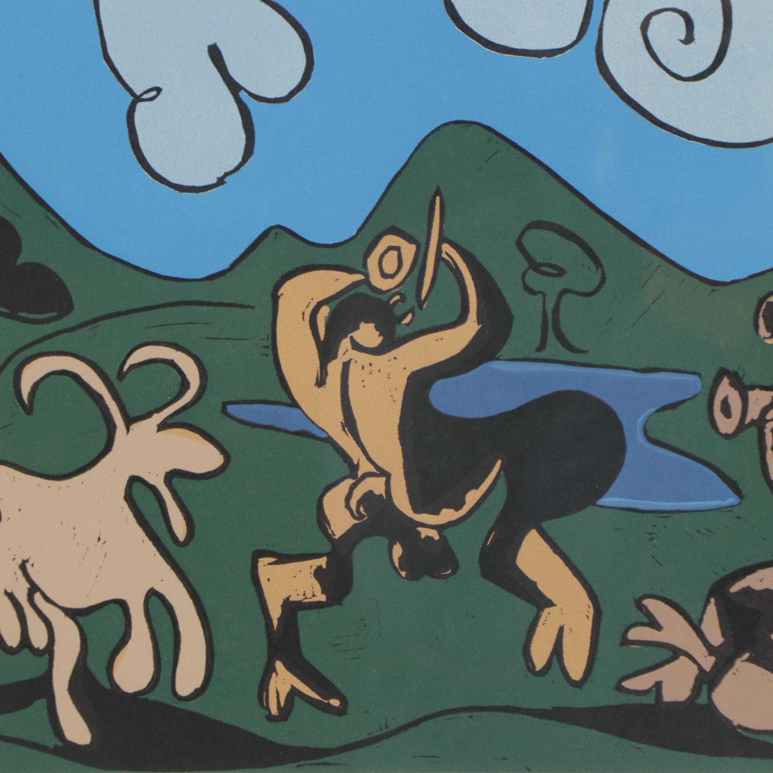 Pablo Picasso Linocut "Two Satyrs and a Goat," 1962