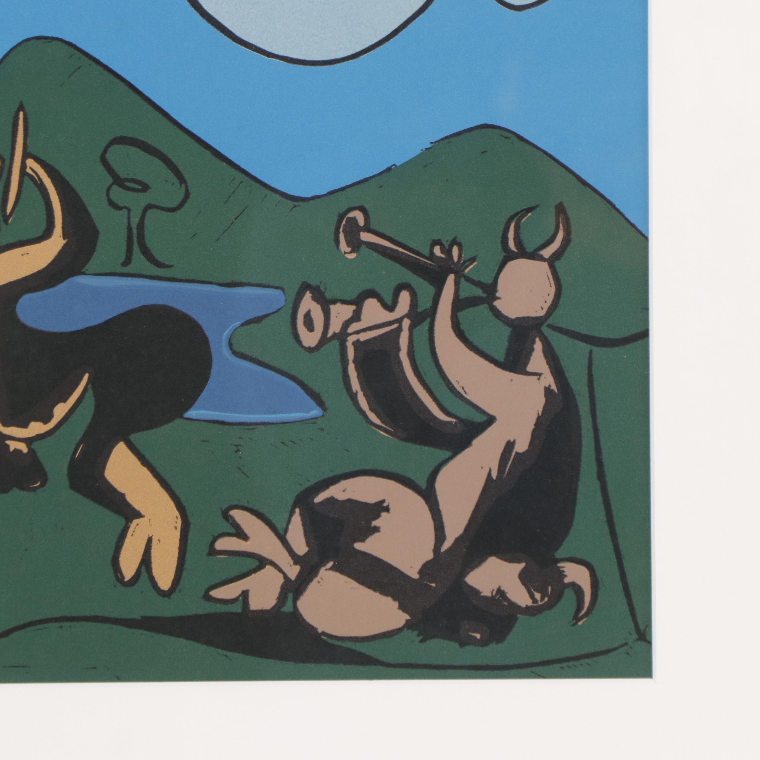 Pablo Picasso Linocut "Two Satyrs and a Goat," 1962