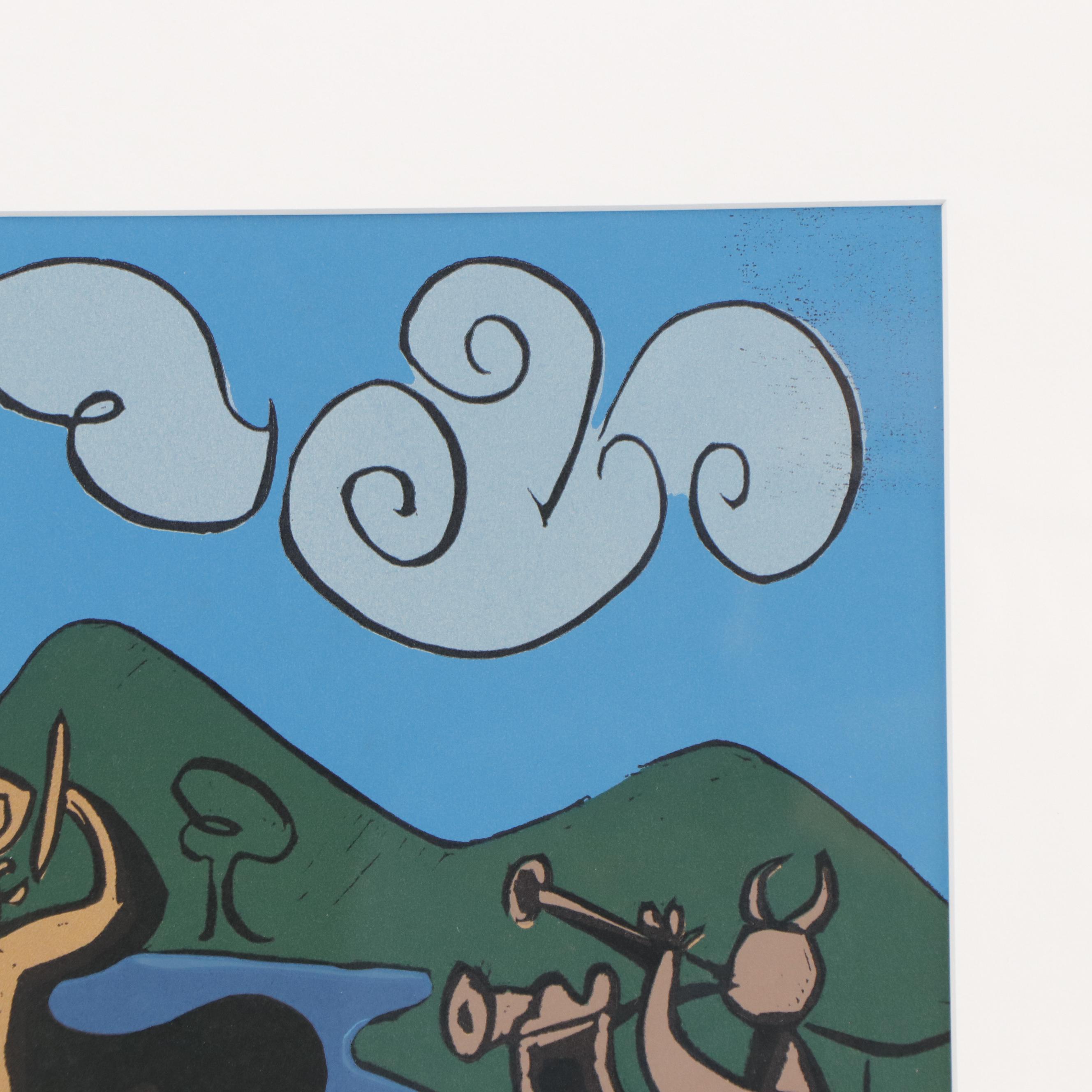 Pablo Picasso Linocut "Two Satyrs and a Goat," 1962