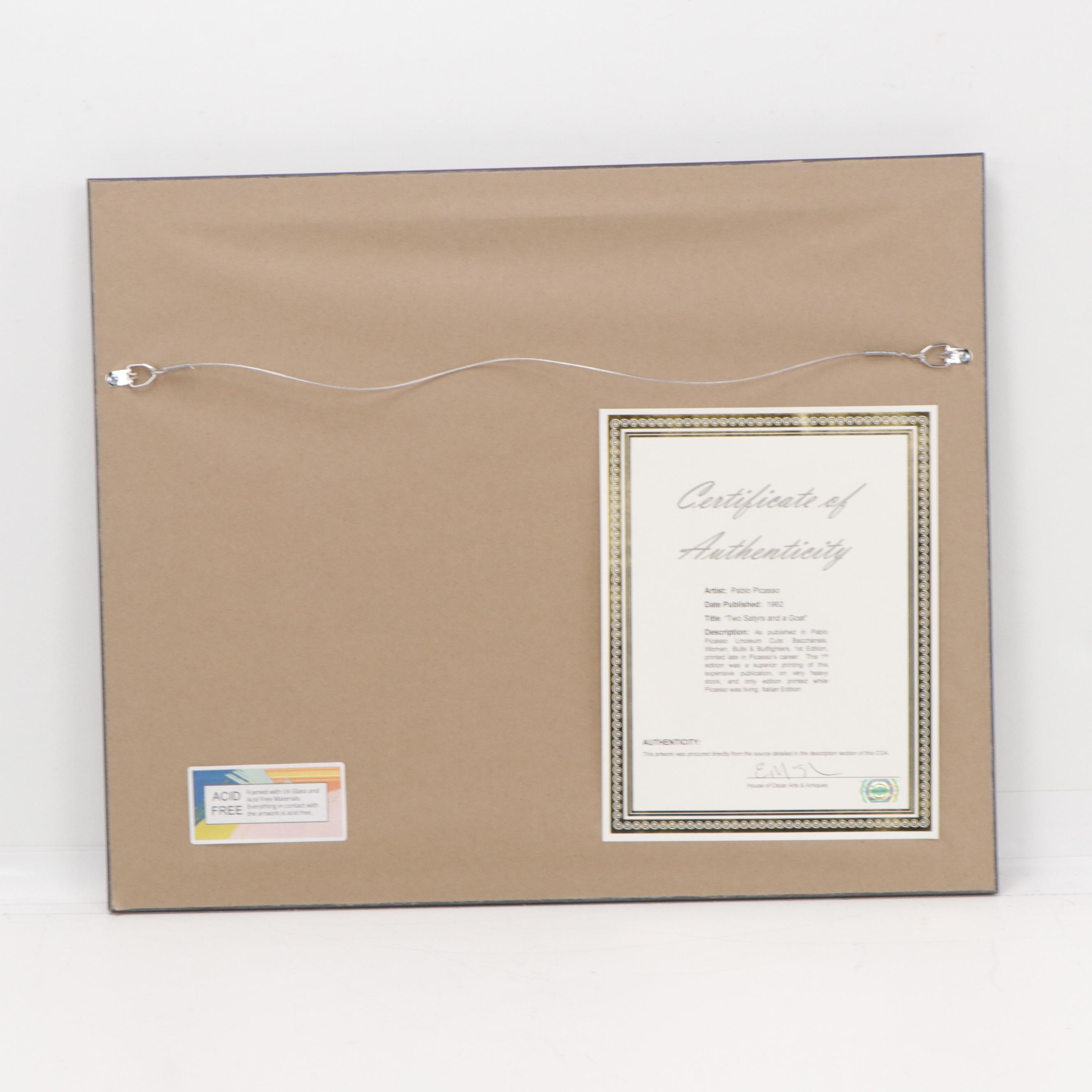 Pablo Picasso Linocut "Two Satyrs and a Goat," 1962