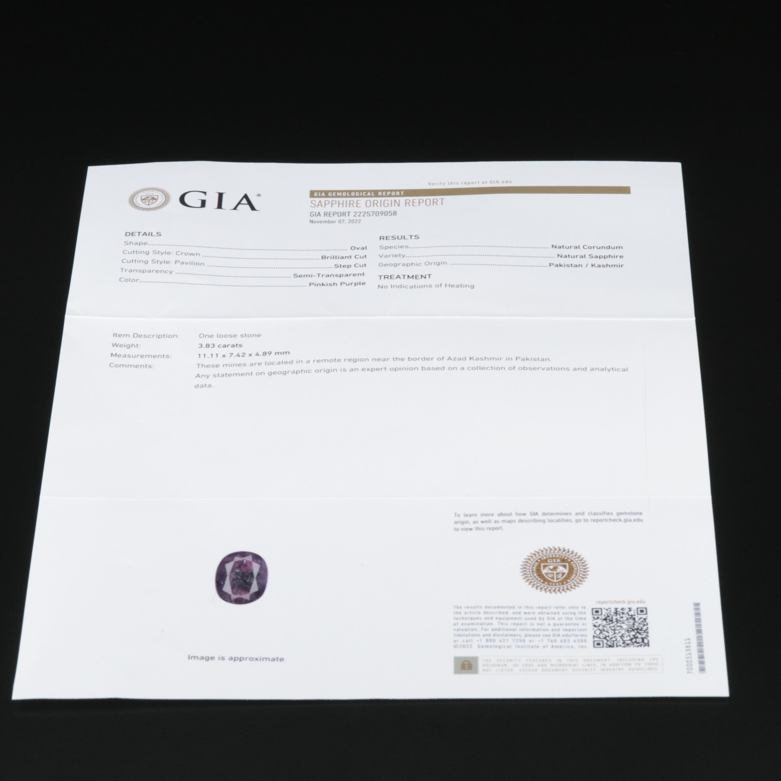 Platinum 3.83 CT Unheated Kashmir Sapphire and Diamond Ring with GIA Report