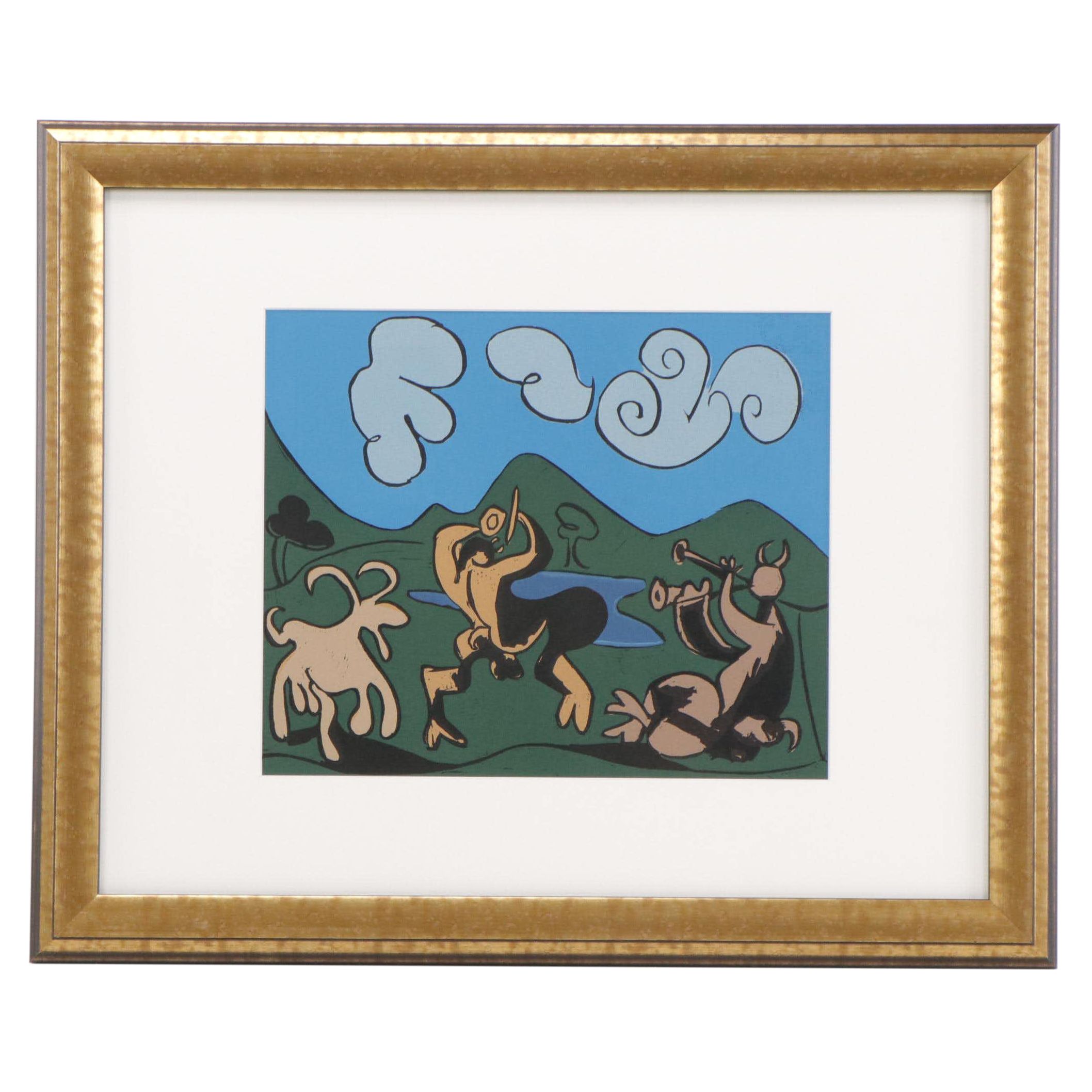 Pablo Picasso Linocut "Two Satyrs and a Goat," 1962