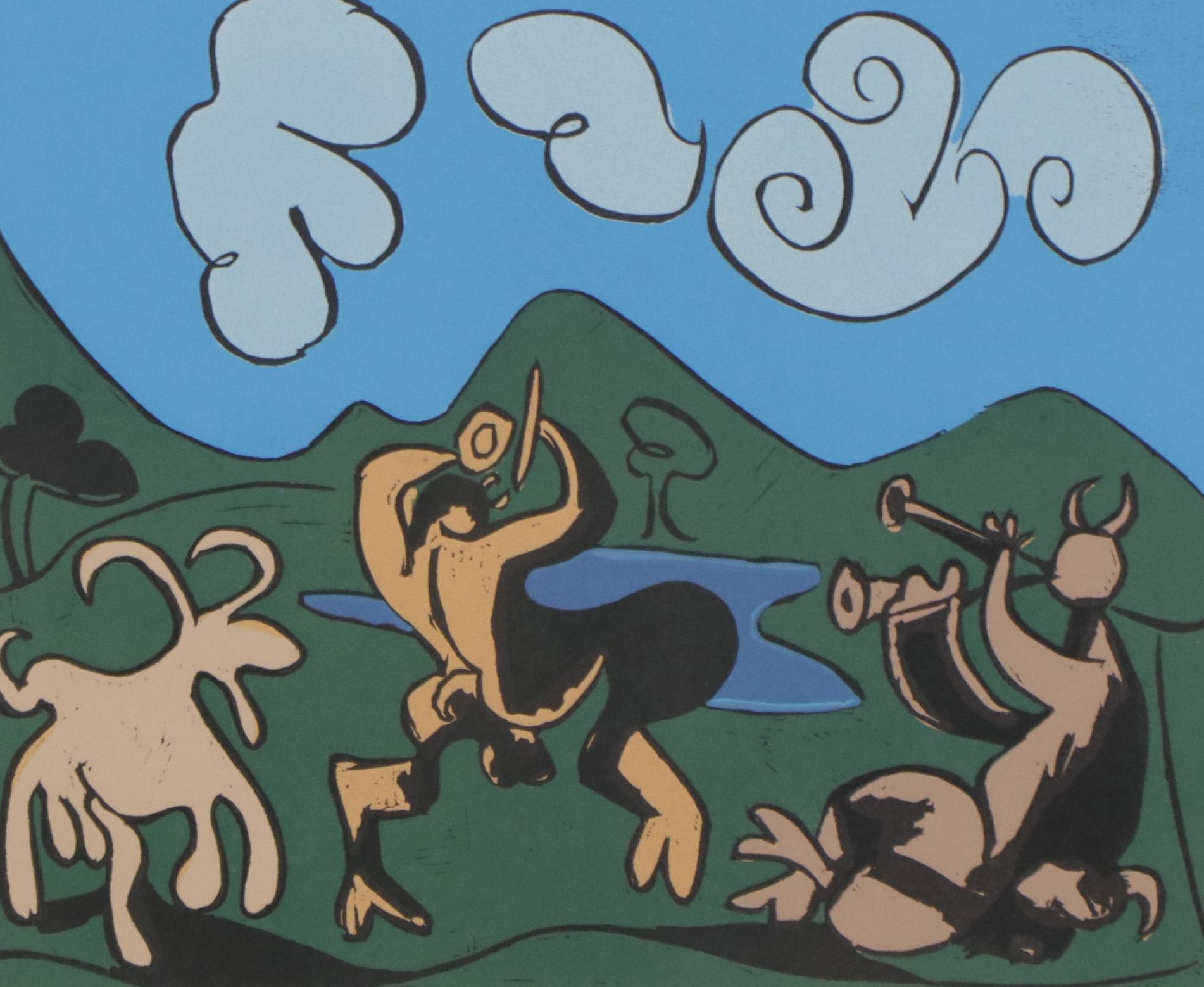 Pablo Picasso Linocut "Two Satyrs and a Goat," 1962