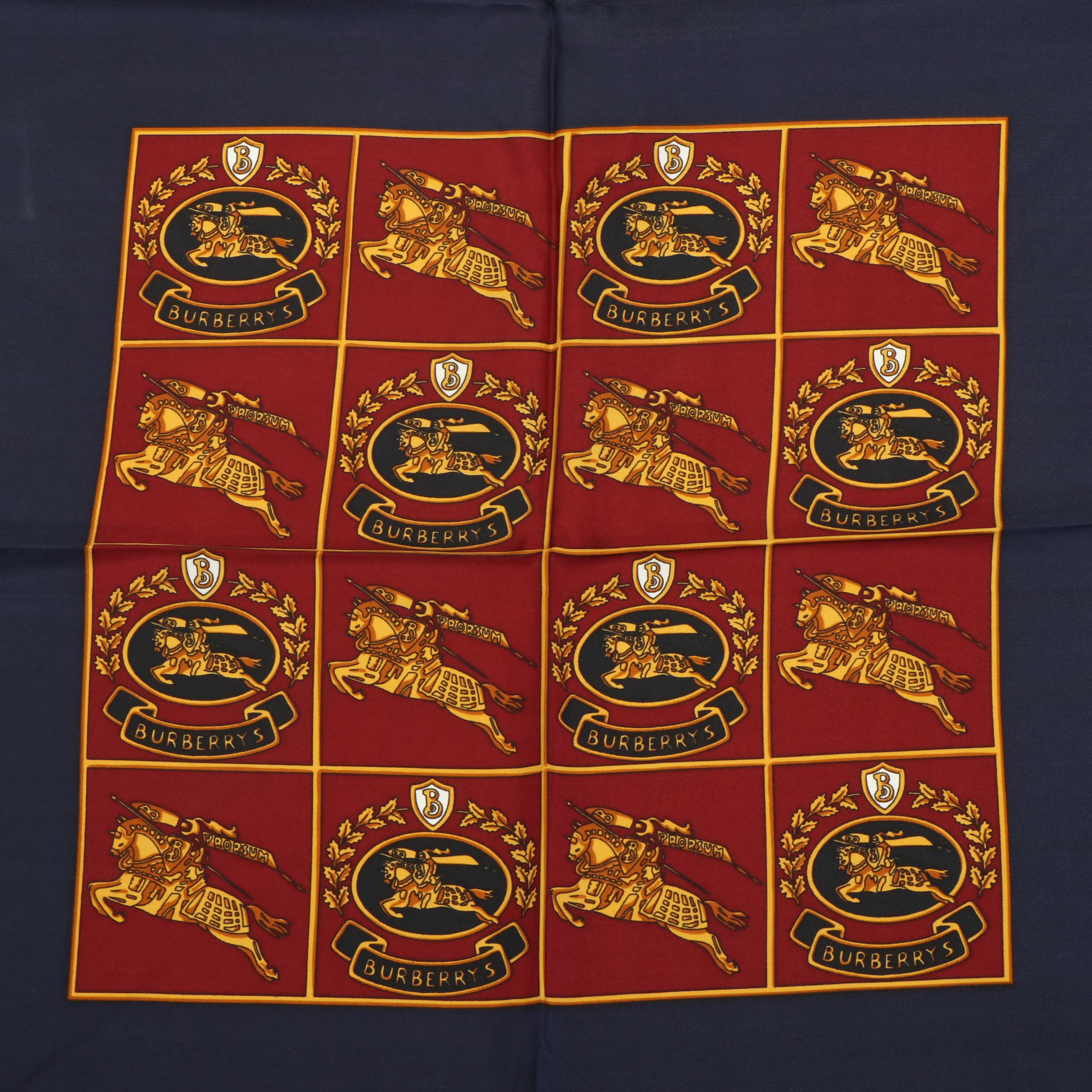 Burberry HorseFerry Motif Navy Blue Silk Scarf With Box