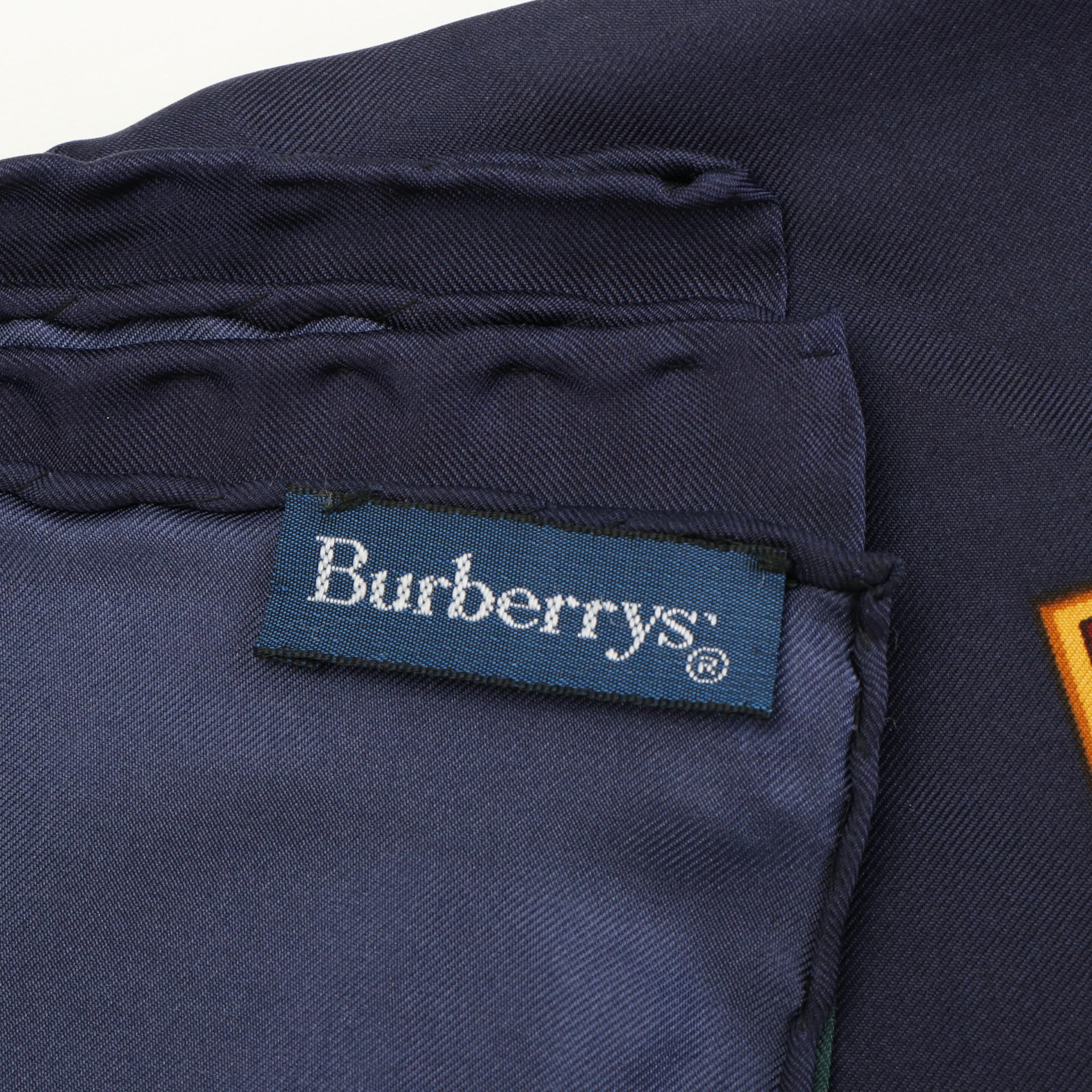 Burberry HorseFerry Motif Navy Blue Silk Scarf With Box