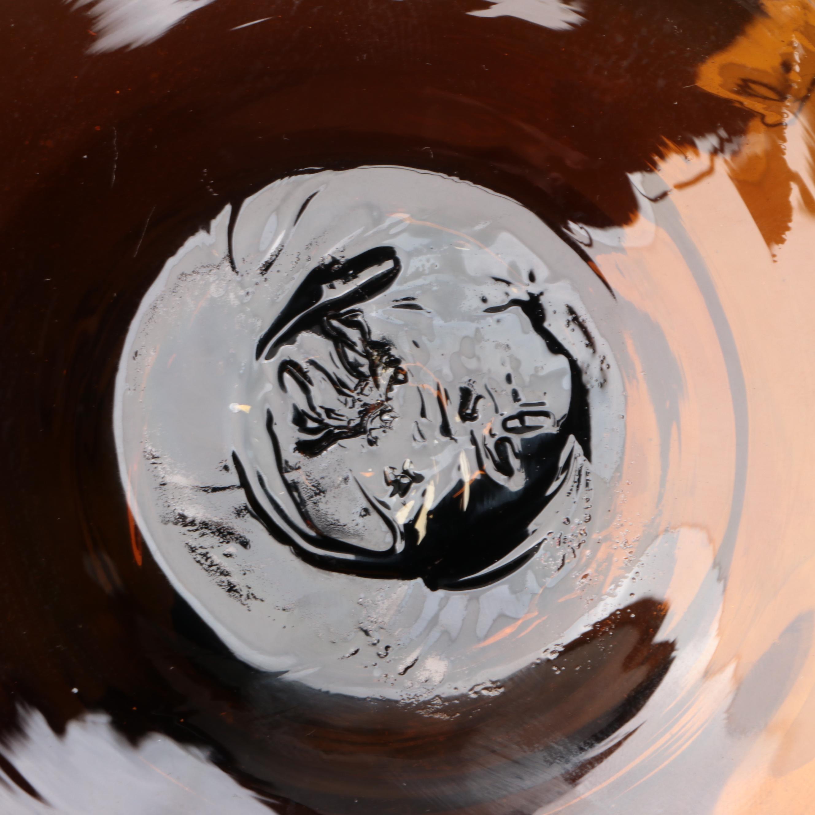 Blenko Handmade Amethyst and Orange Color Block Art Glass Compote