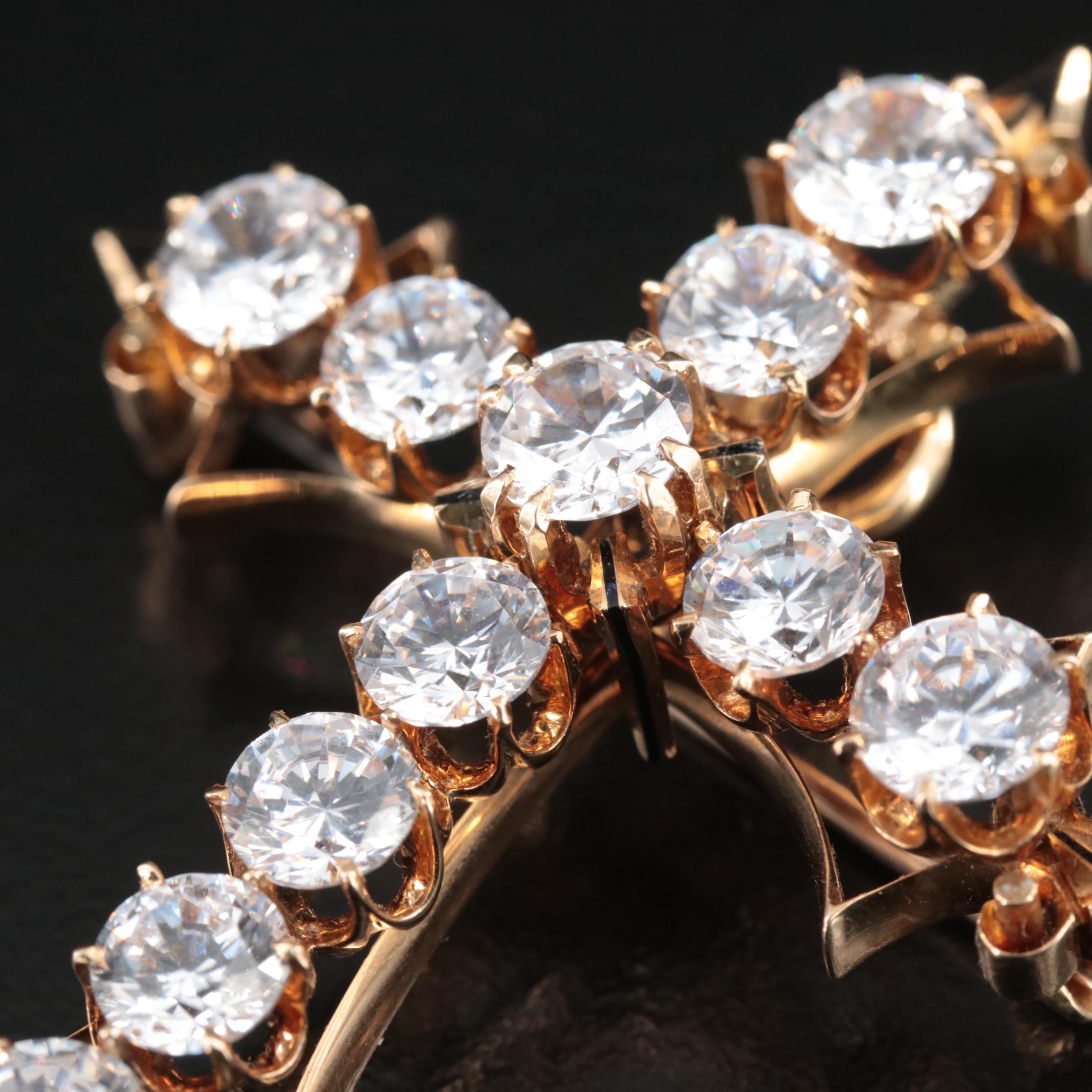 Antique 18K and Cubic Zironia and Enamel Cross Pin