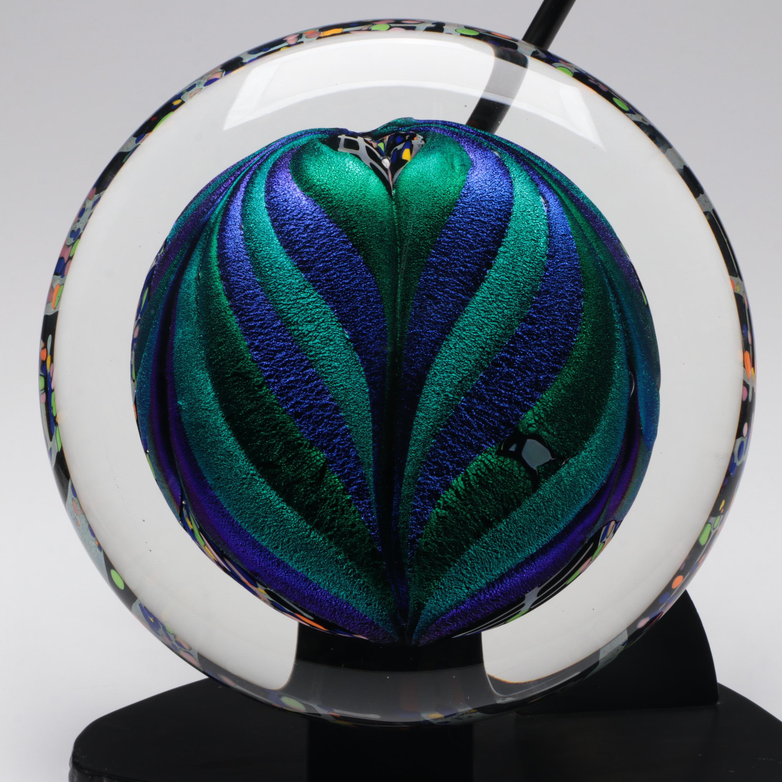 Rollin Karg Abstract Metal and Multicolor Dichroic Art Glass Sculpture, 2002