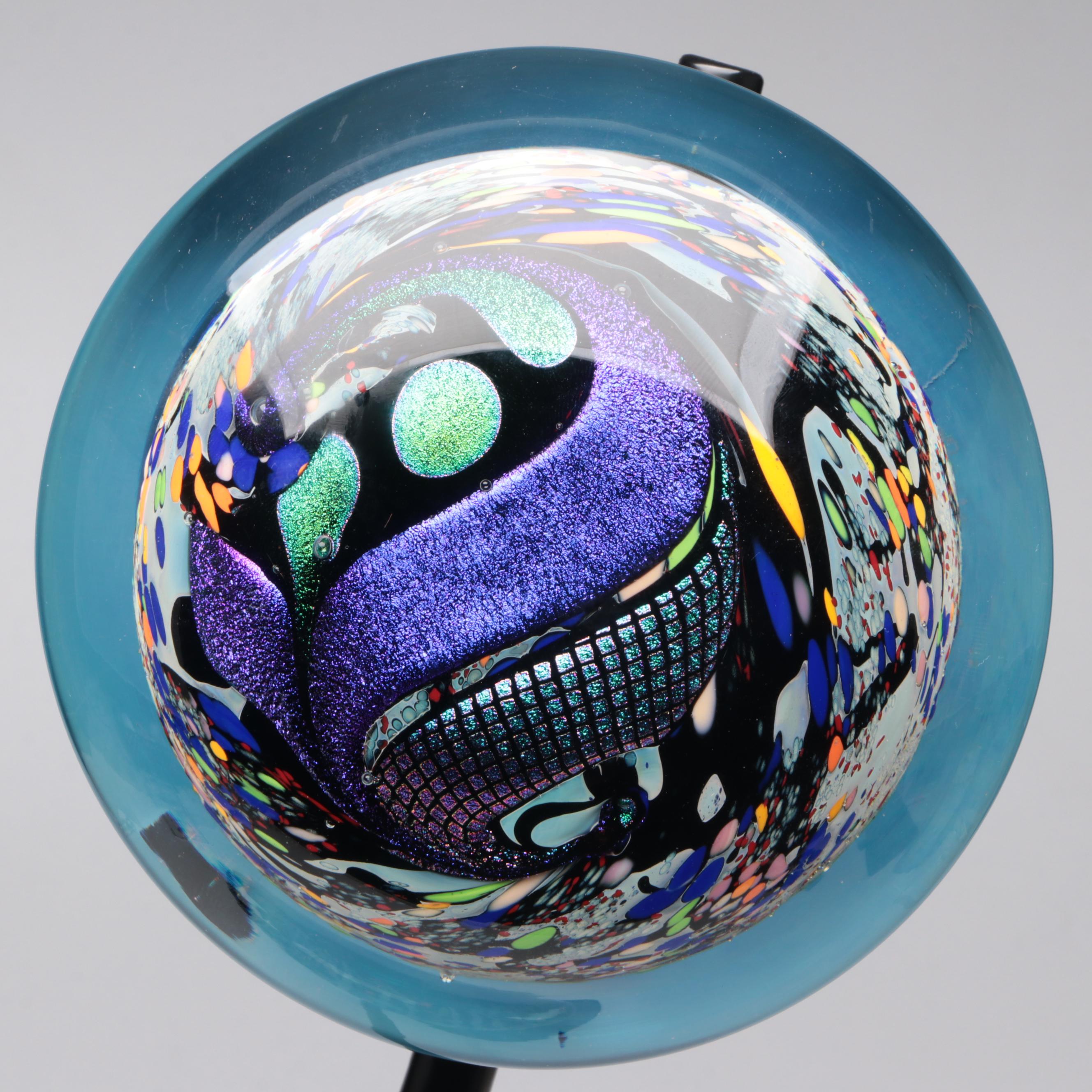 Rollin Karg Abstract Metal and Multicolor Dichroic Art Glass Sculpture, 2002