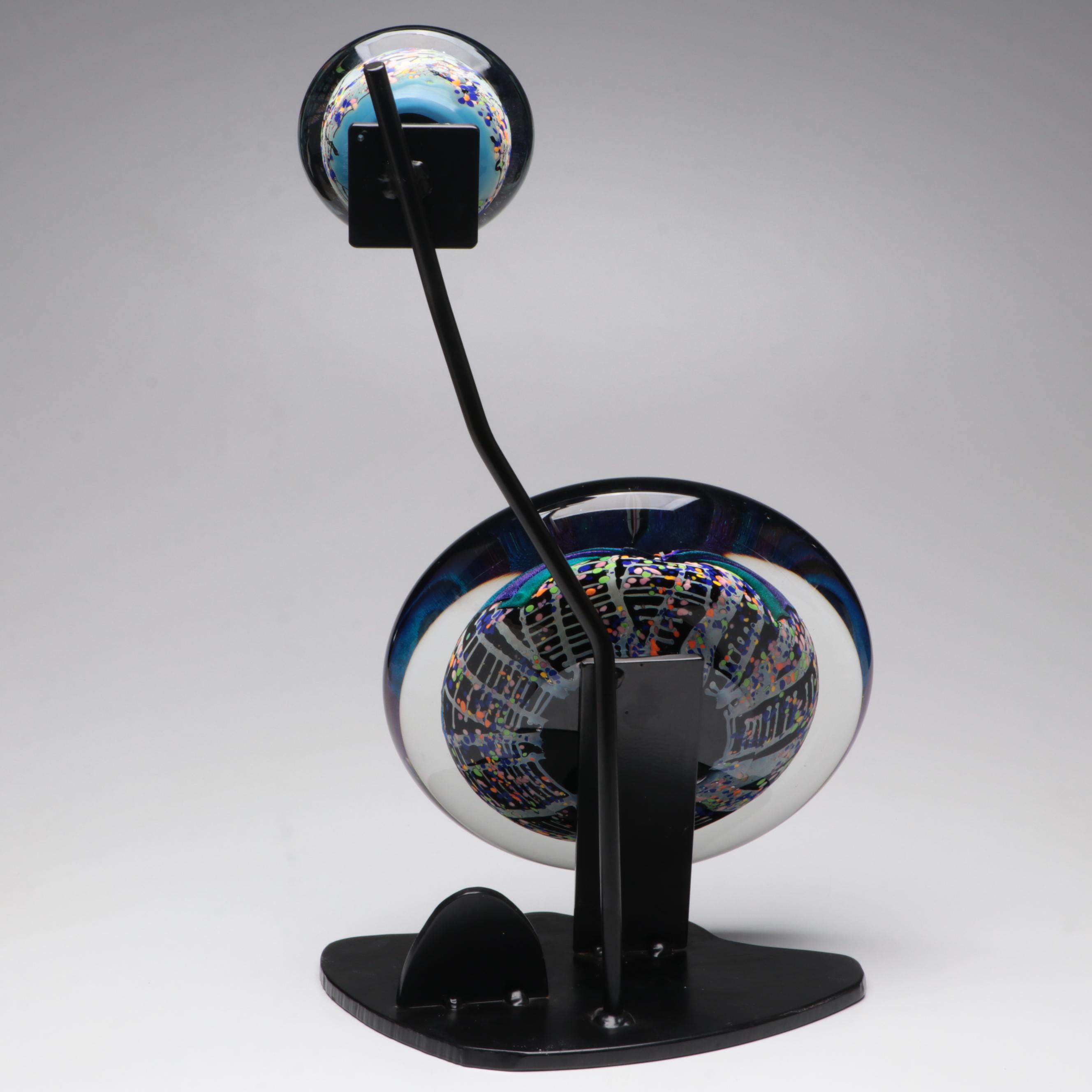 Rollin Karg Abstract Metal and Multicolor Dichroic Art Glass Sculpture, 2002