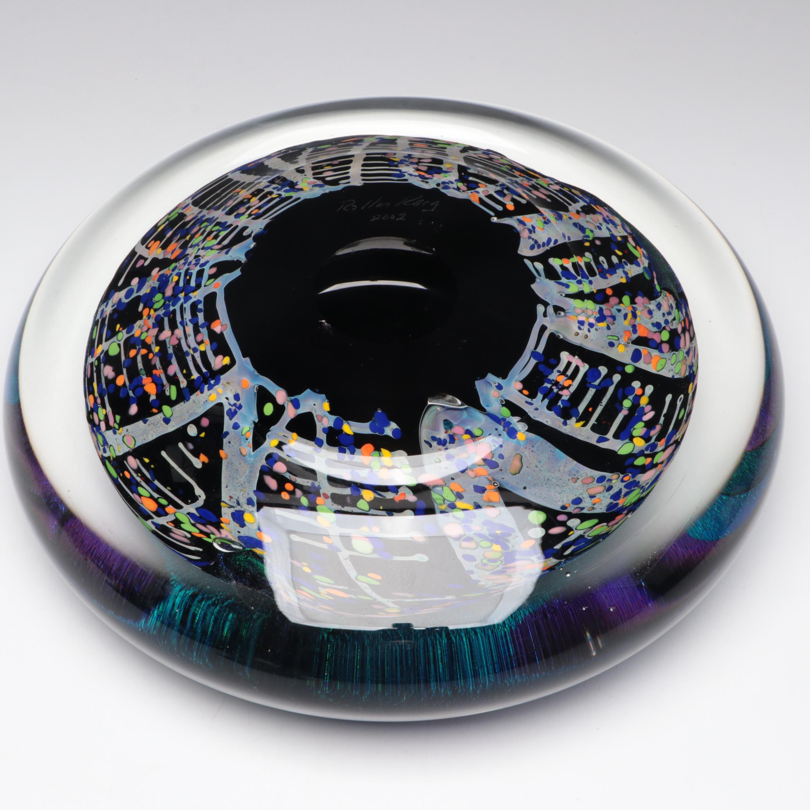 Rollin Karg Abstract Metal and Multicolor Dichroic Art Glass Sculpture, 2002