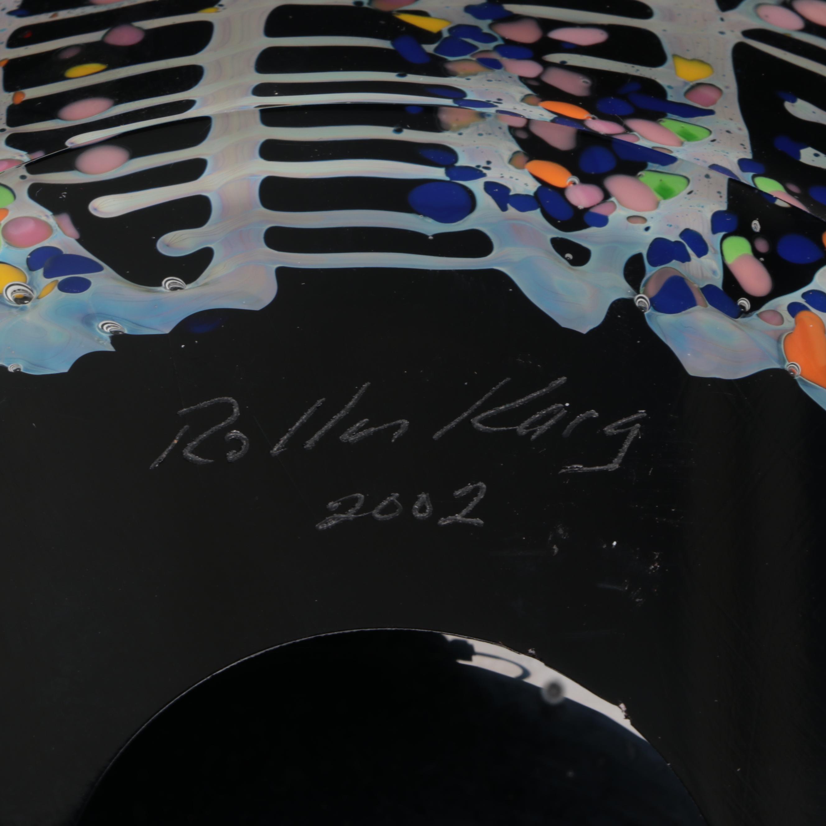 Rollin Karg Abstract Metal and Multicolor Dichroic Art Glass Sculpture, 2002