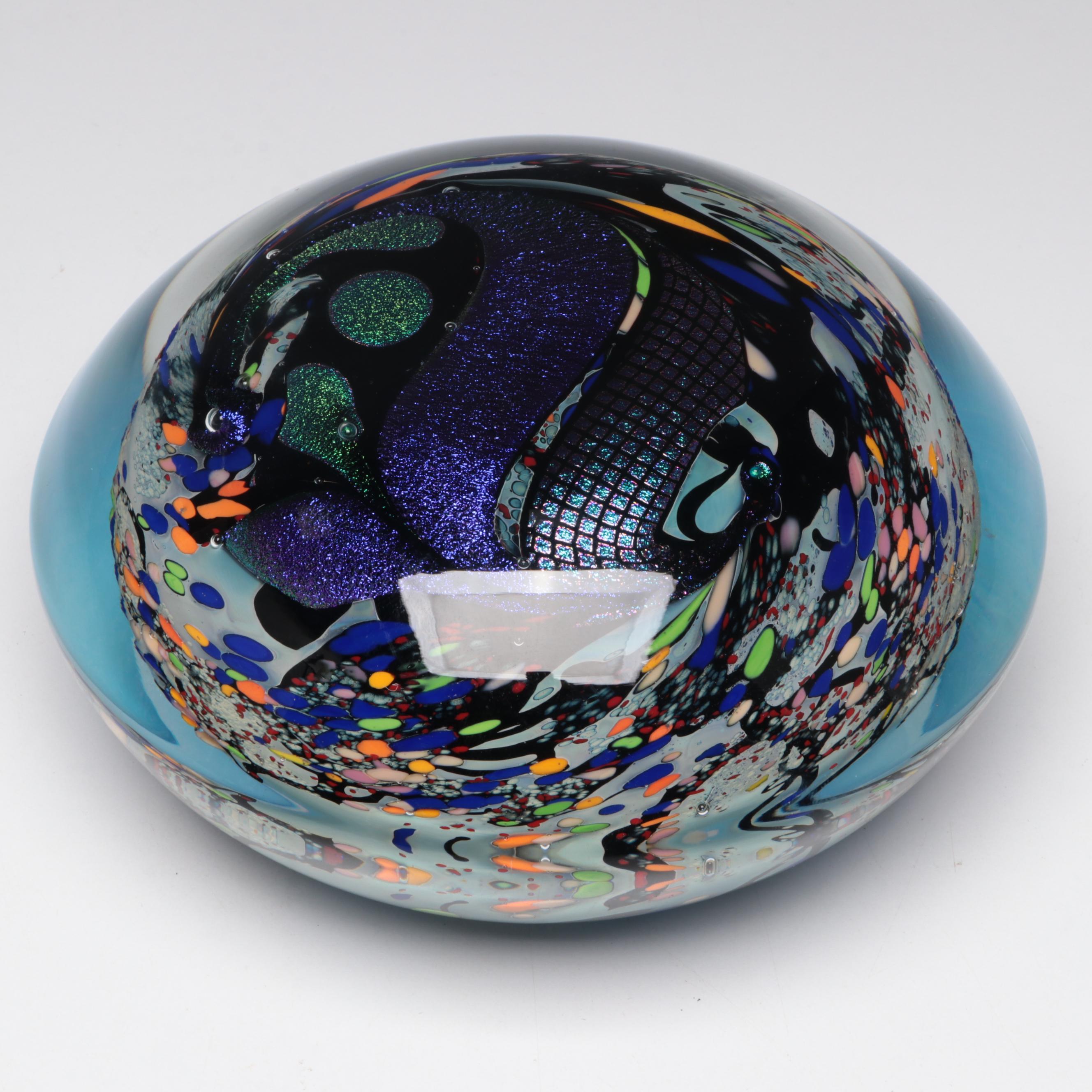 Rollin Karg Abstract Metal and Multicolor Dichroic Art Glass Sculpture, 2002