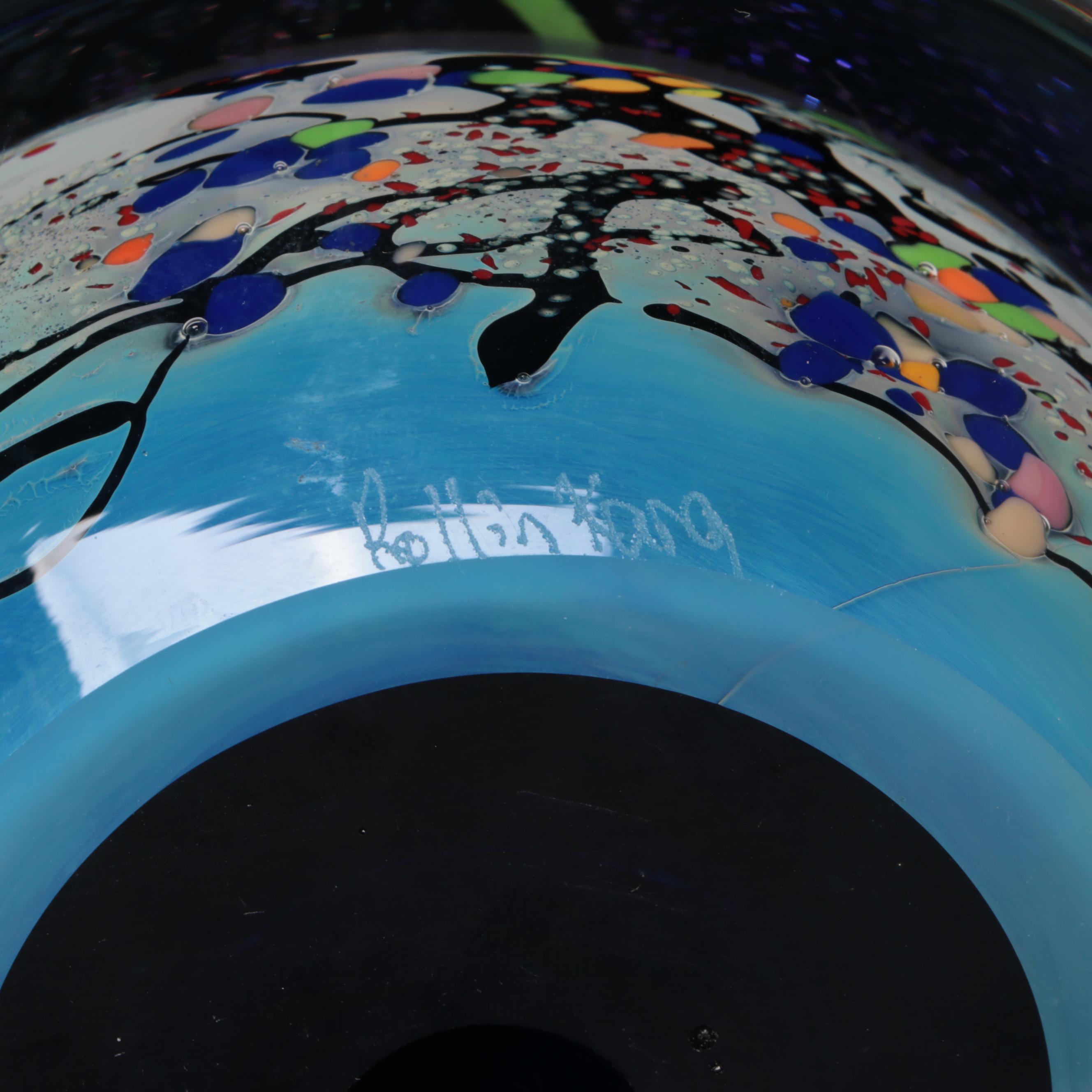 Rollin Karg Abstract Metal and Multicolor Dichroic Art Glass Sculpture, 2002