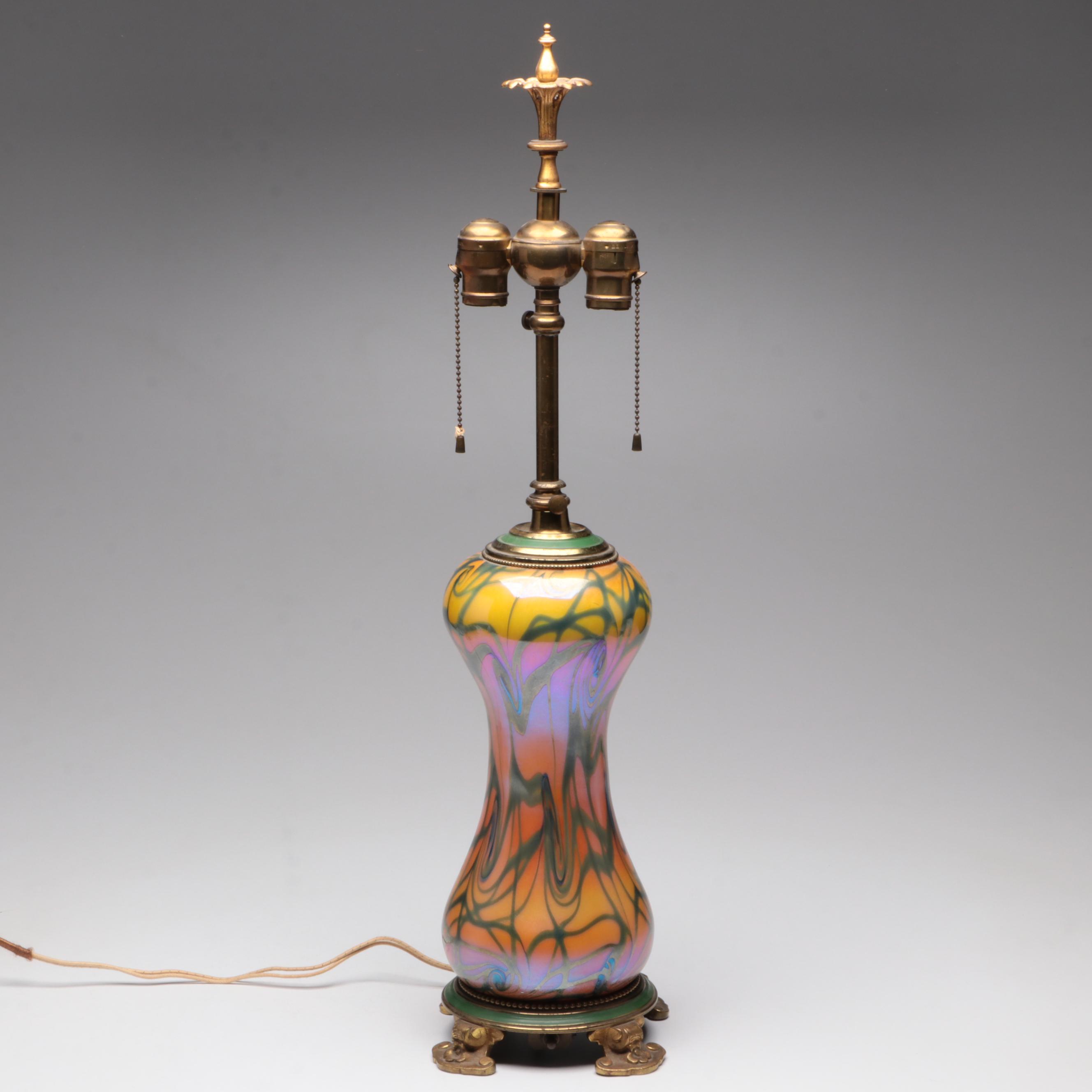 Durand Art Nouveau Studio Glass Table Lamp, Early 20th C