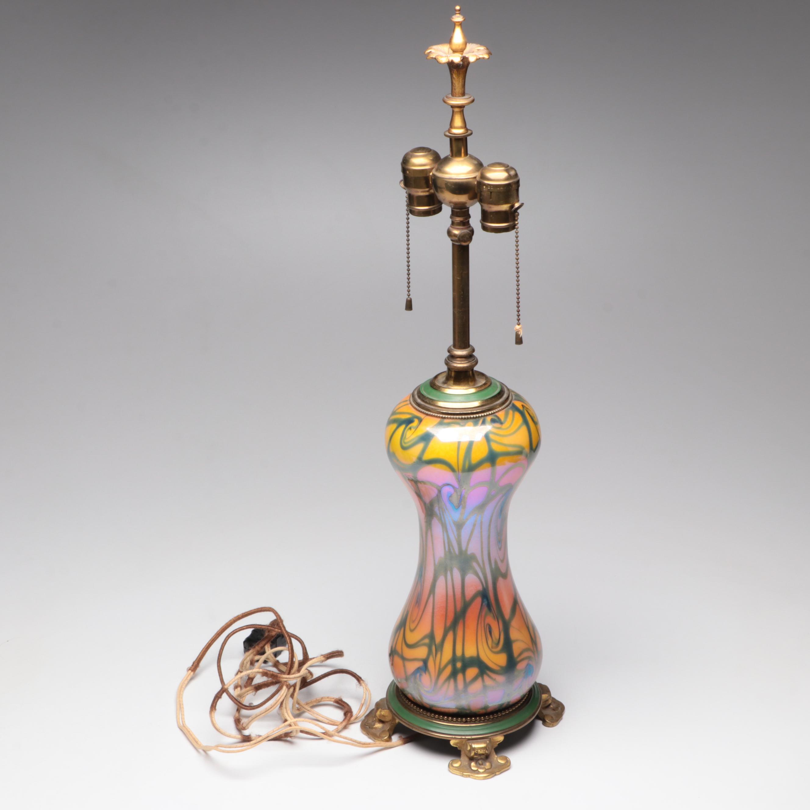 Durand Art Nouveau Studio Glass Table Lamp, Early 20th C