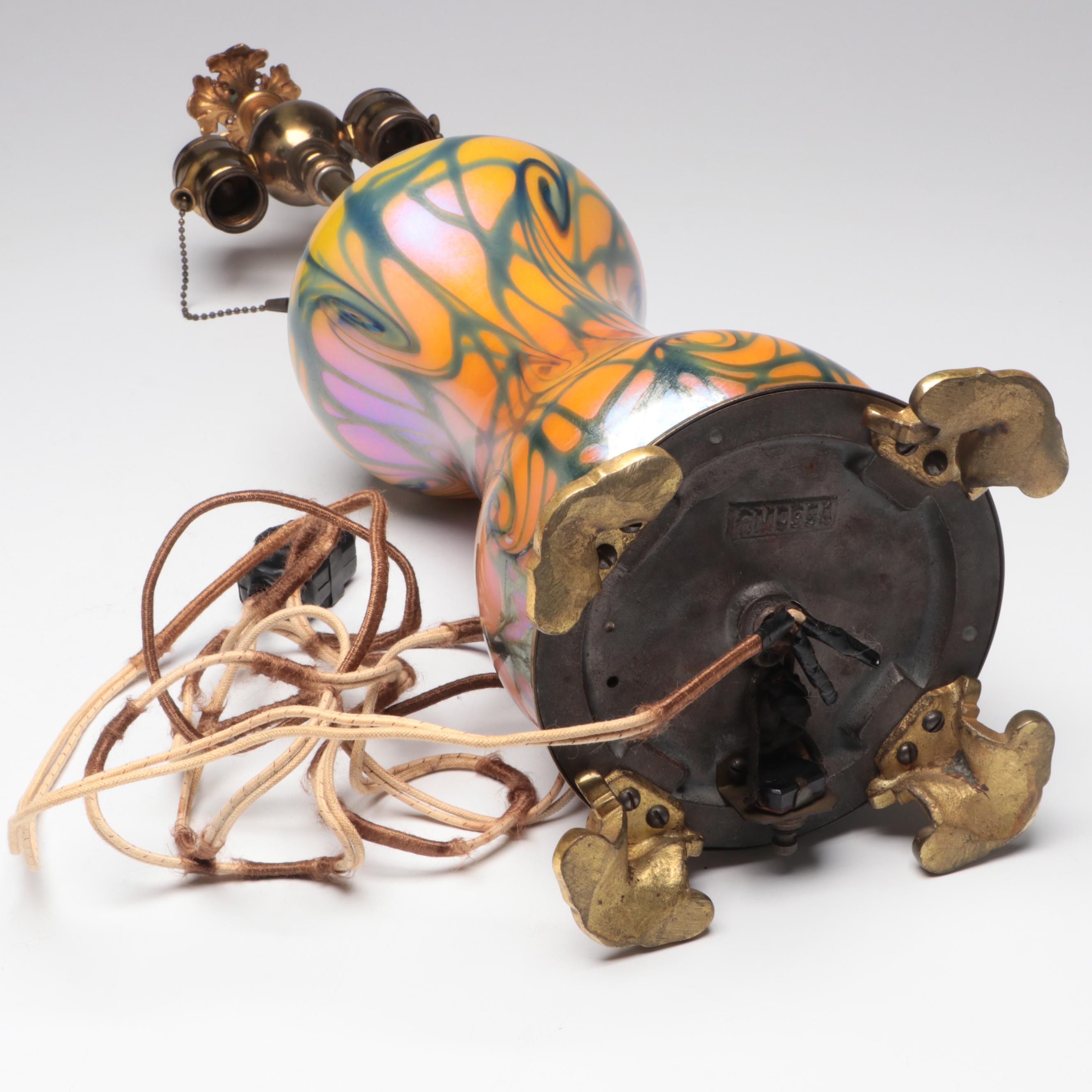 Durand Art Nouveau Studio Glass Table Lamp, Early 20th C