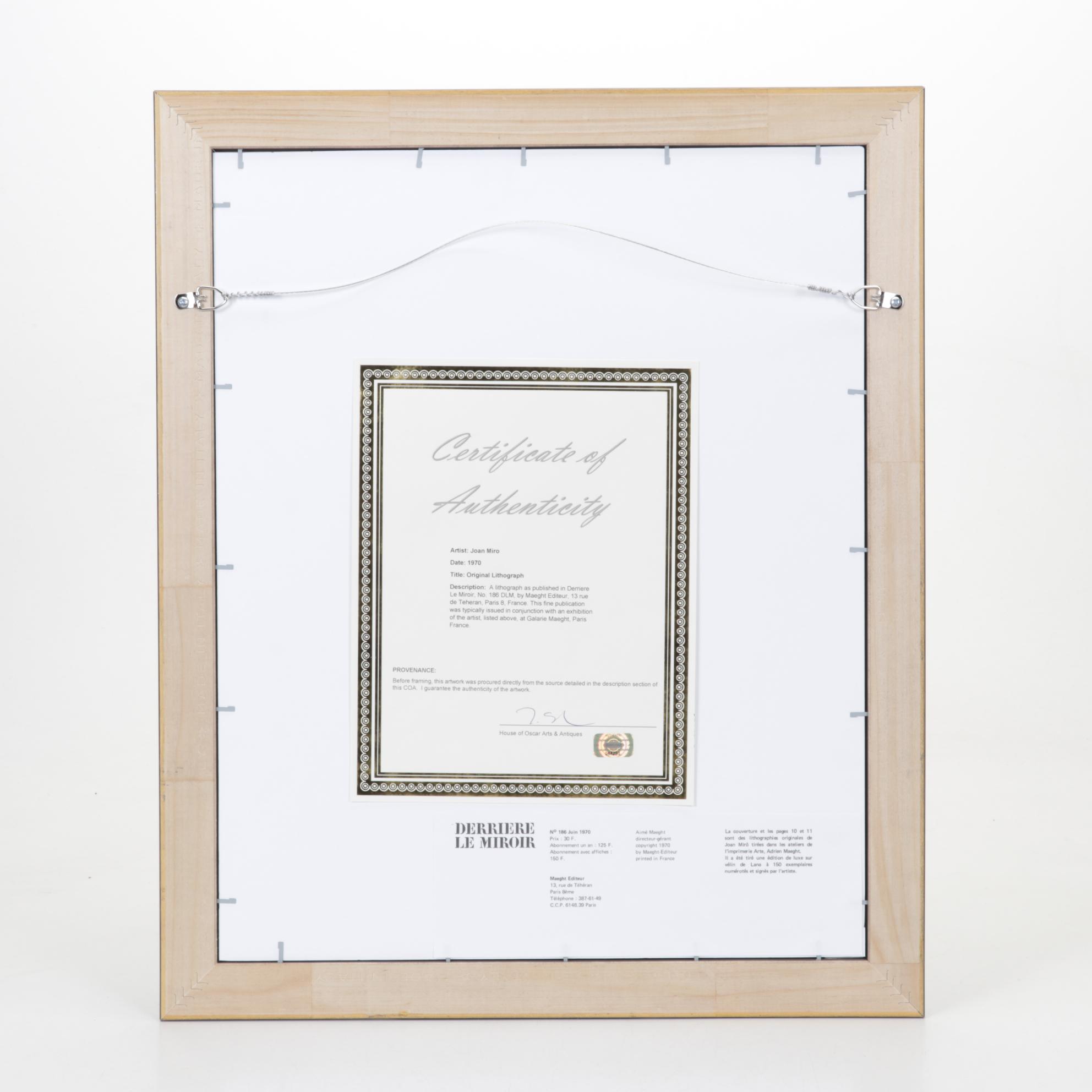 Joan Miró Color Lithograph for "Derrière le Miroir," 1970