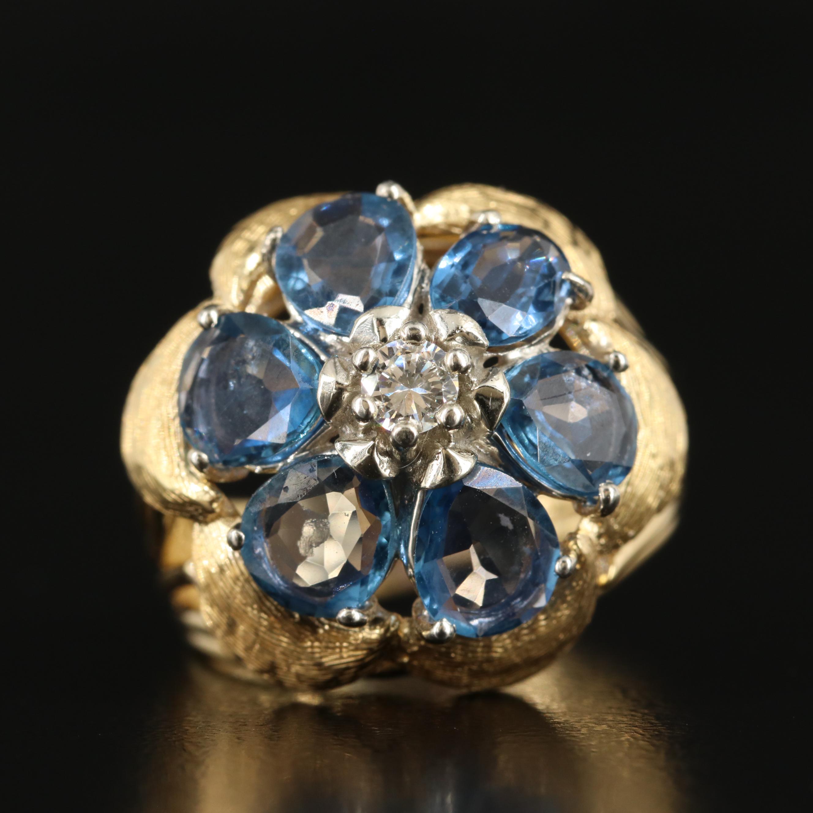 18K Sapphire and Diamond Flower Ring