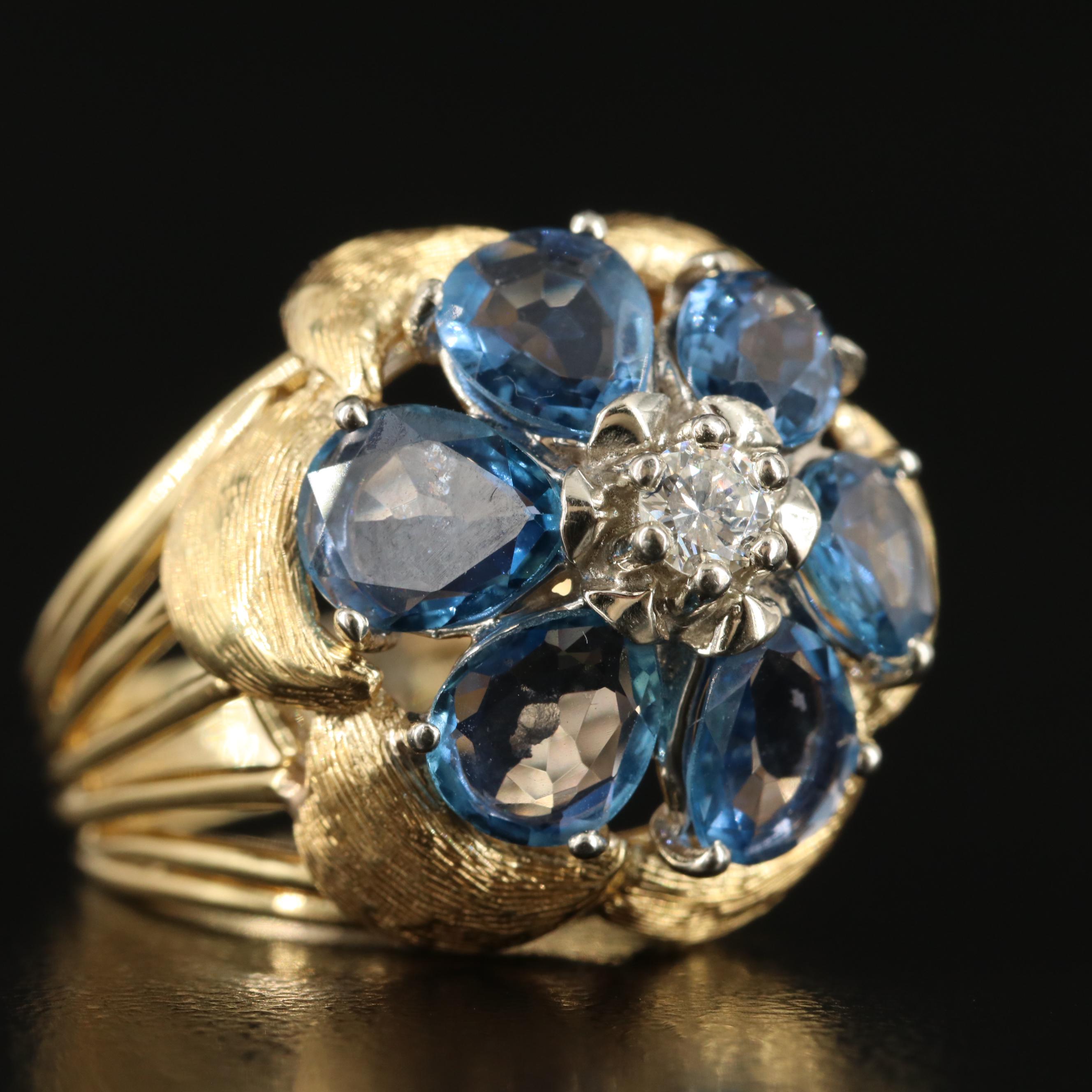 18K Sapphire and Diamond Flower Ring