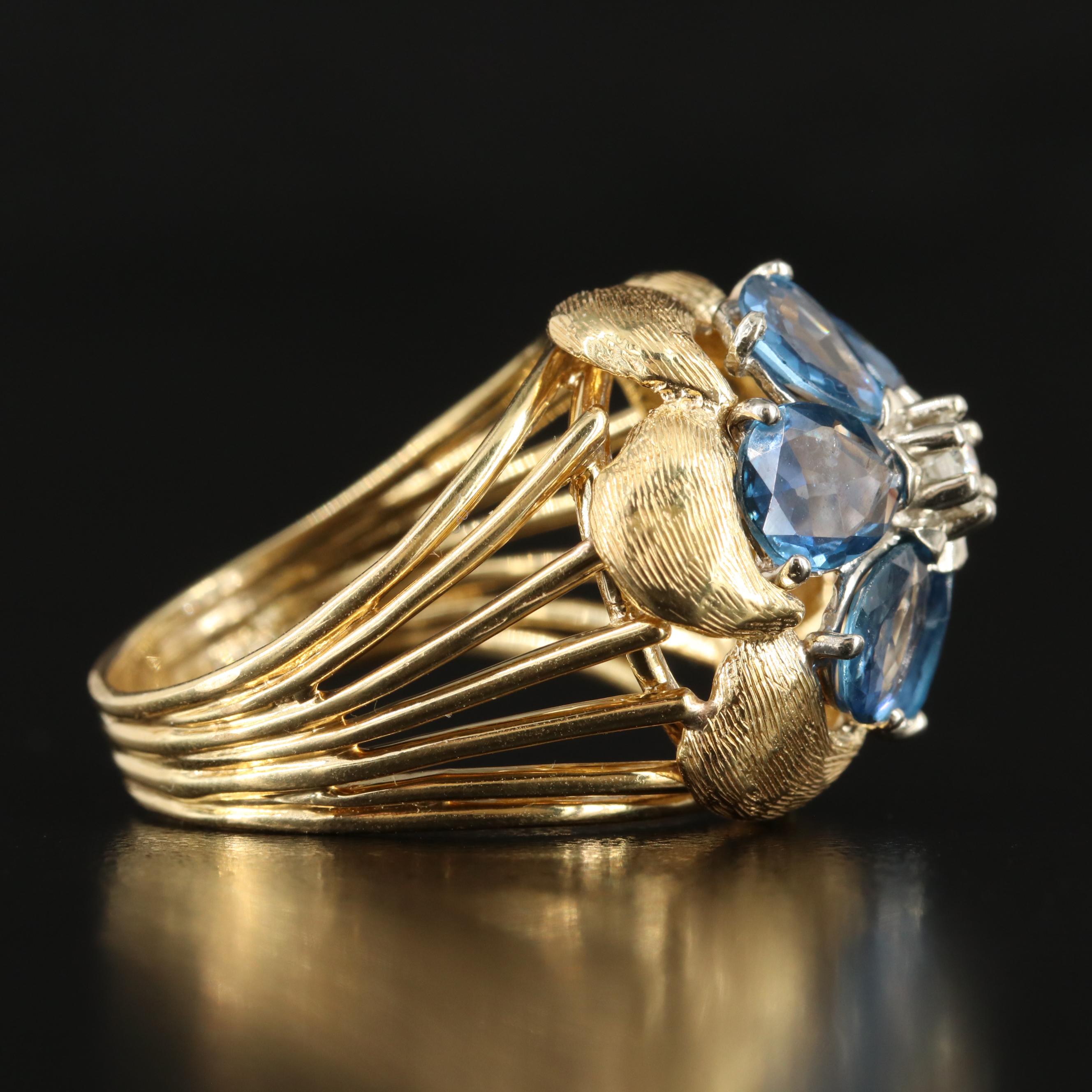 18K Sapphire and Diamond Flower Ring