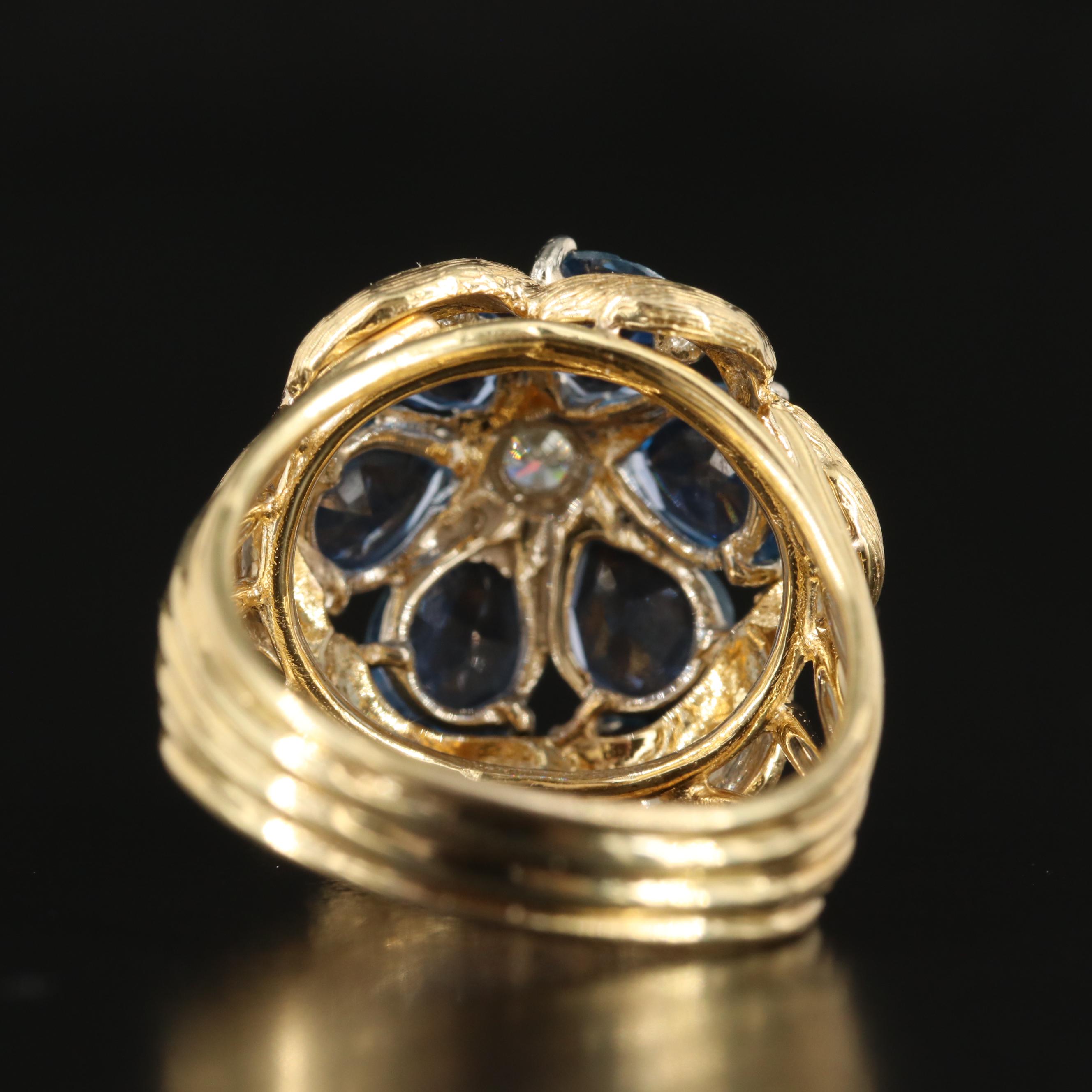 18K Sapphire and Diamond Flower Ring