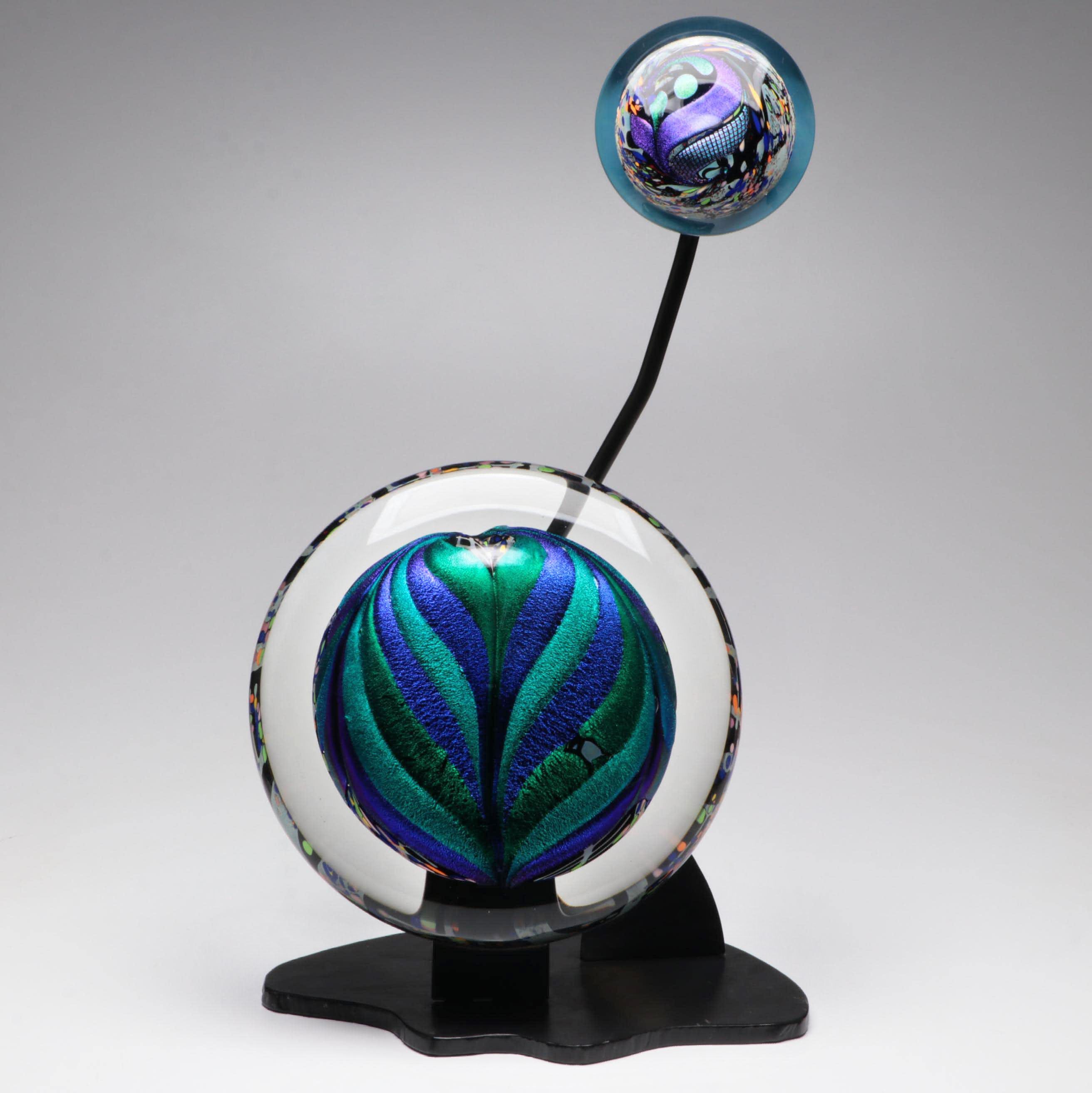 Rollin Karg Abstract Metal and Multicolor Dichroic Art Glass Sculpture, 2002