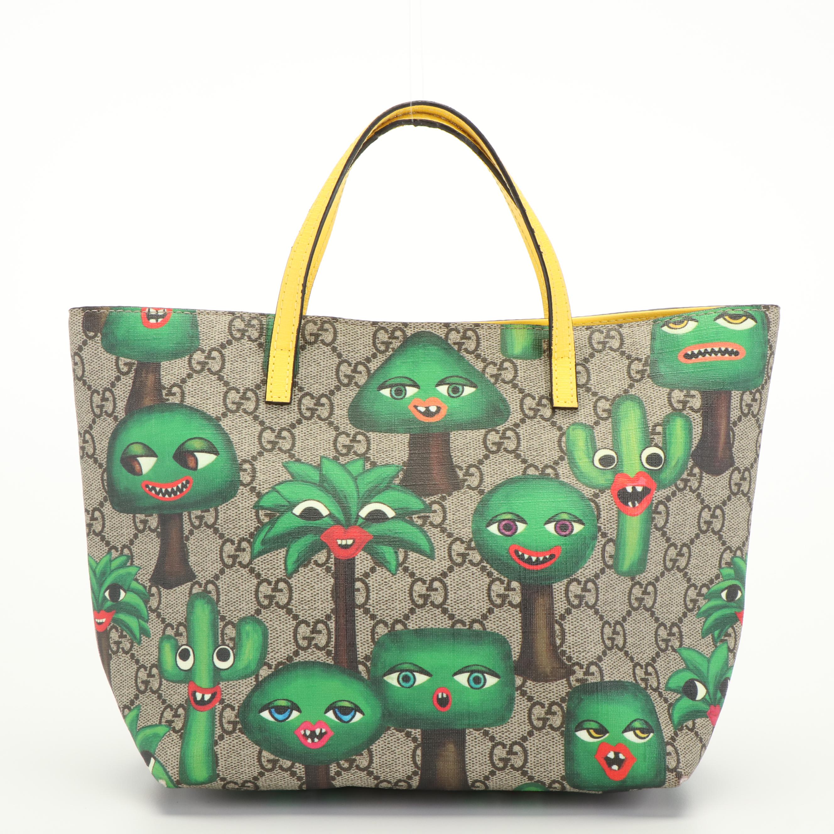 Gucci Smiling Plants Tote in Printed GG Supreme Canvas