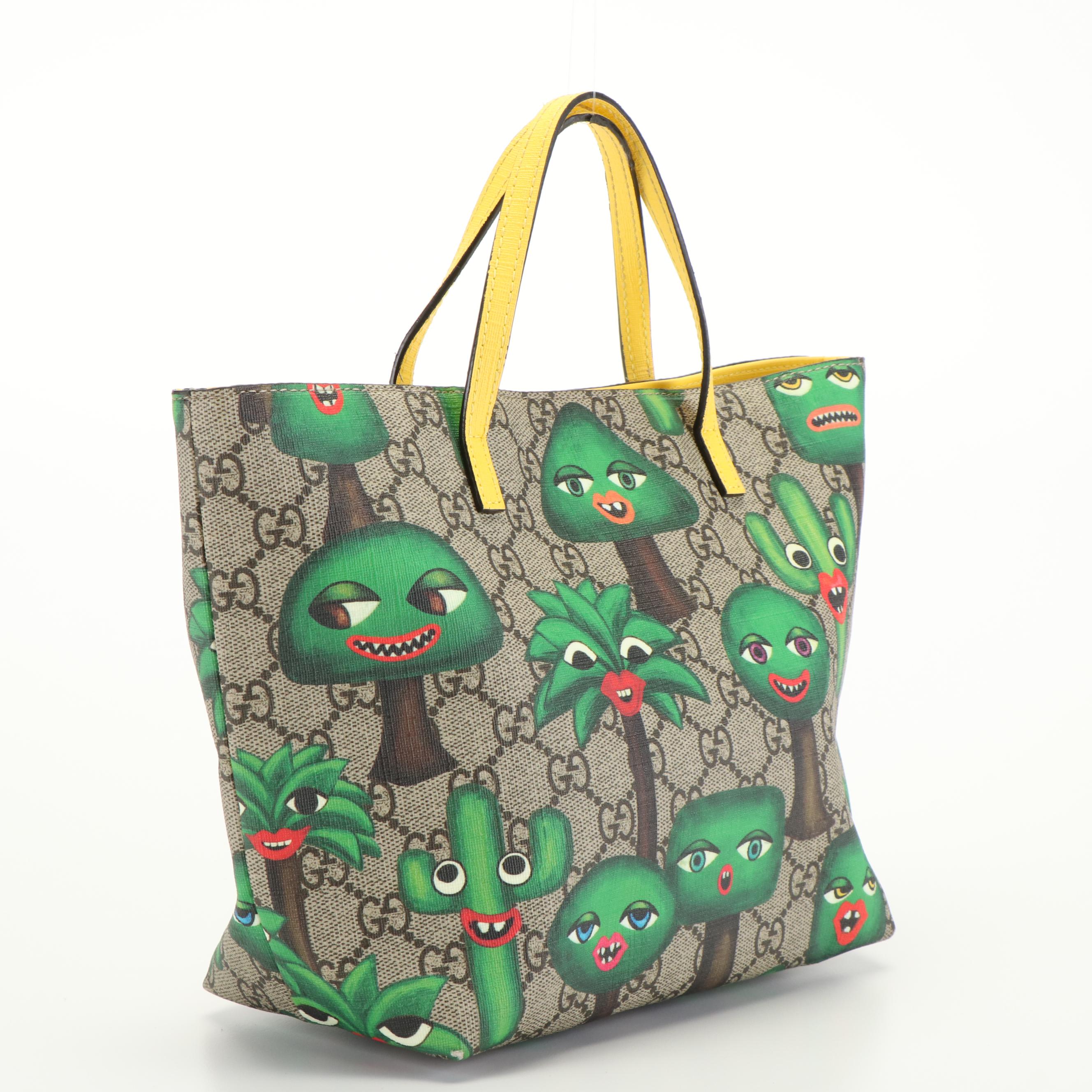 Gucci Smiling Plants Tote in Printed GG Supreme Canvas