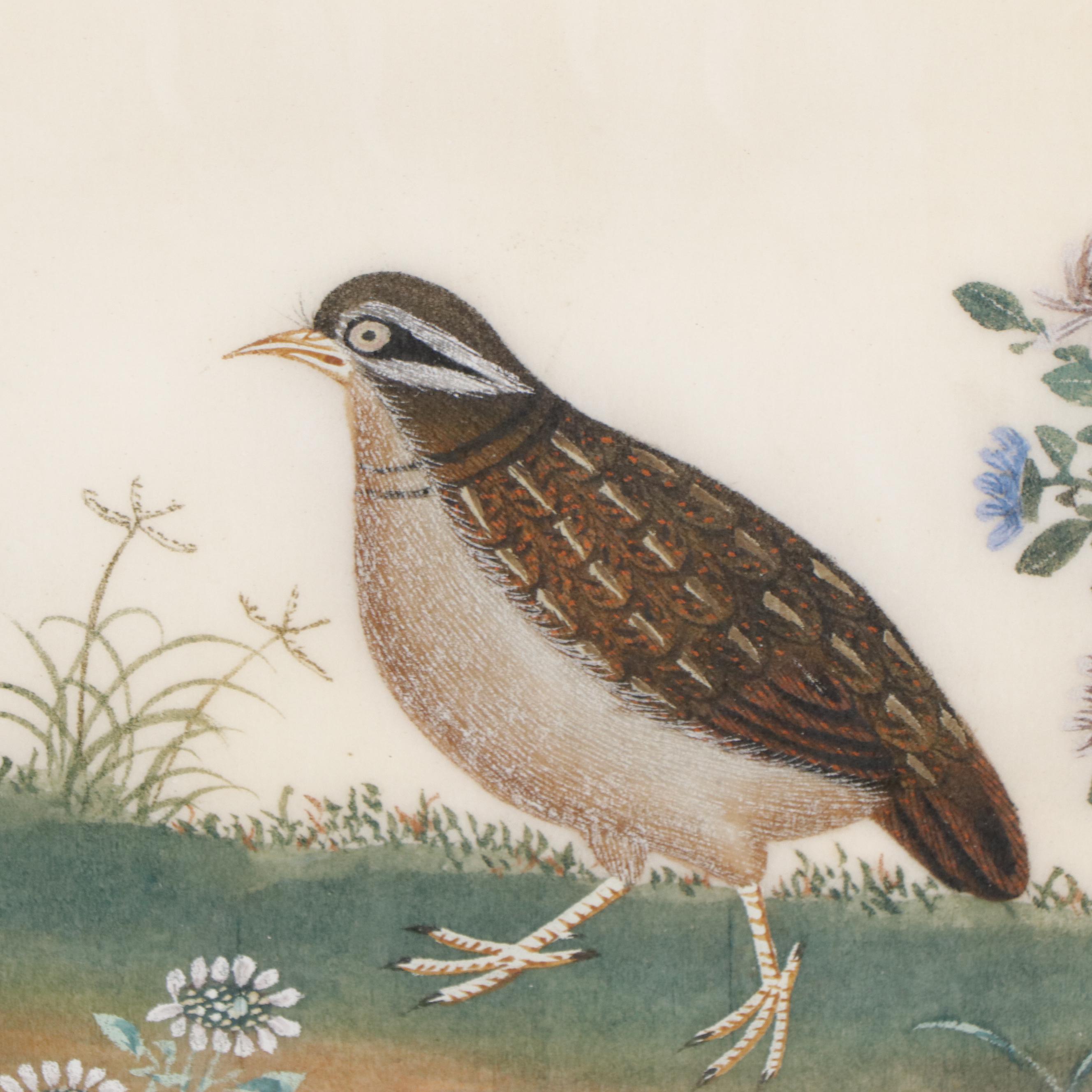 Antique Chinese Pith Painting of Quail, 19th Century