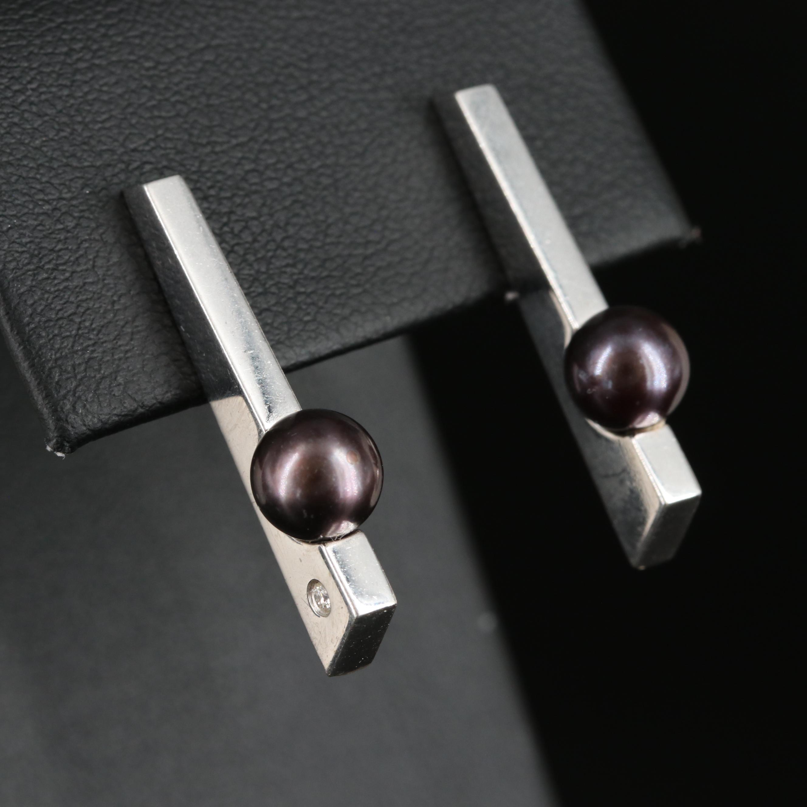 Movado 18K Pearl and Diamond Drop Earrings