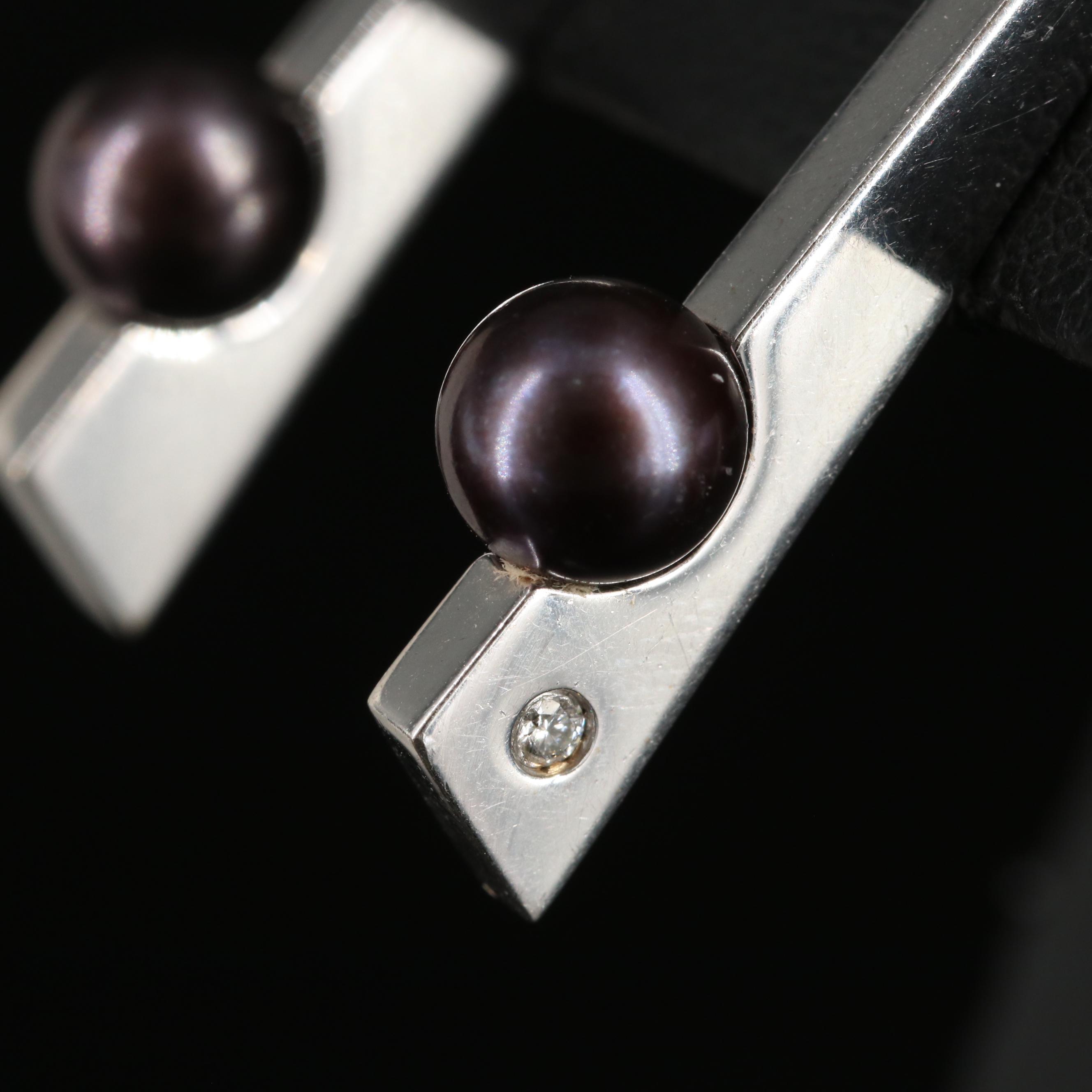 Movado 18K Pearl and Diamond Drop Earrings