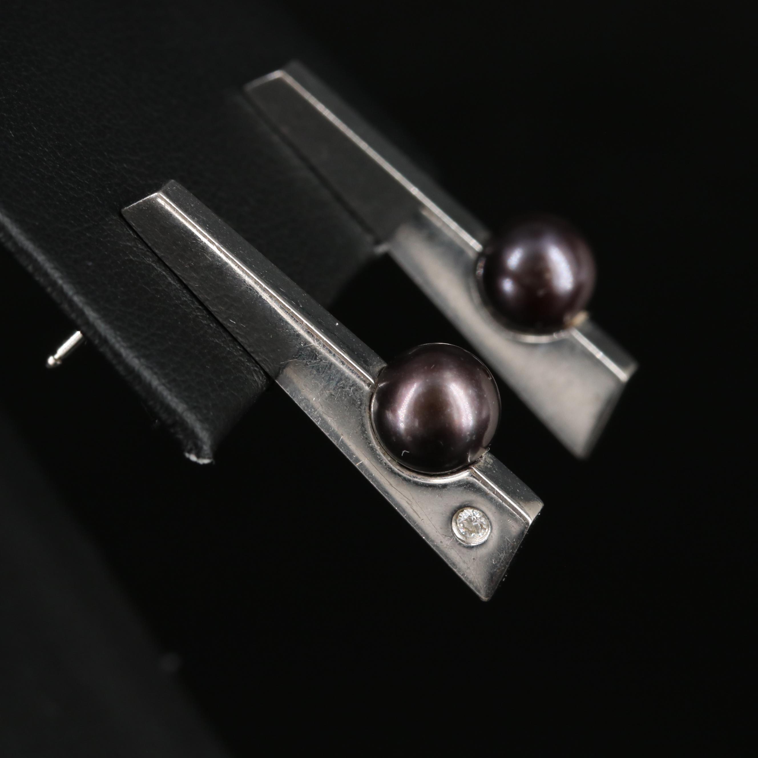 Movado 18K Pearl and Diamond Drop Earrings