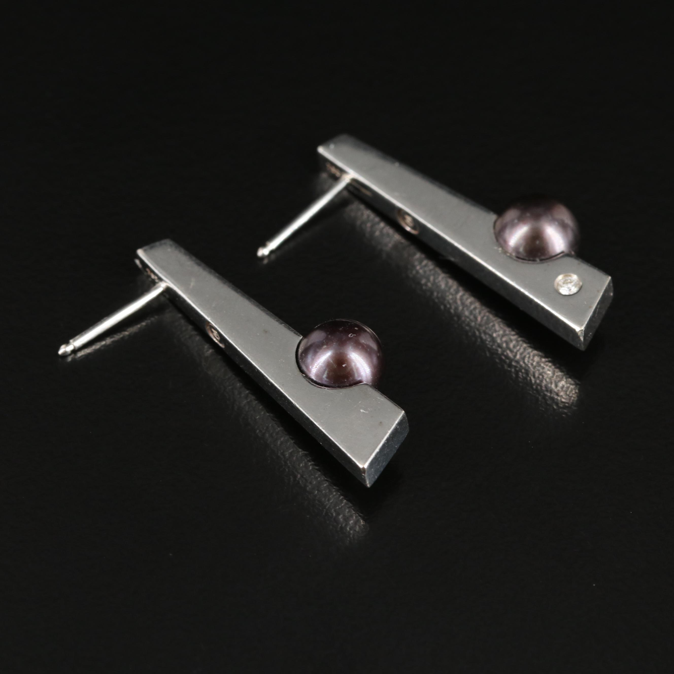 Movado 18K Pearl and Diamond Drop Earrings