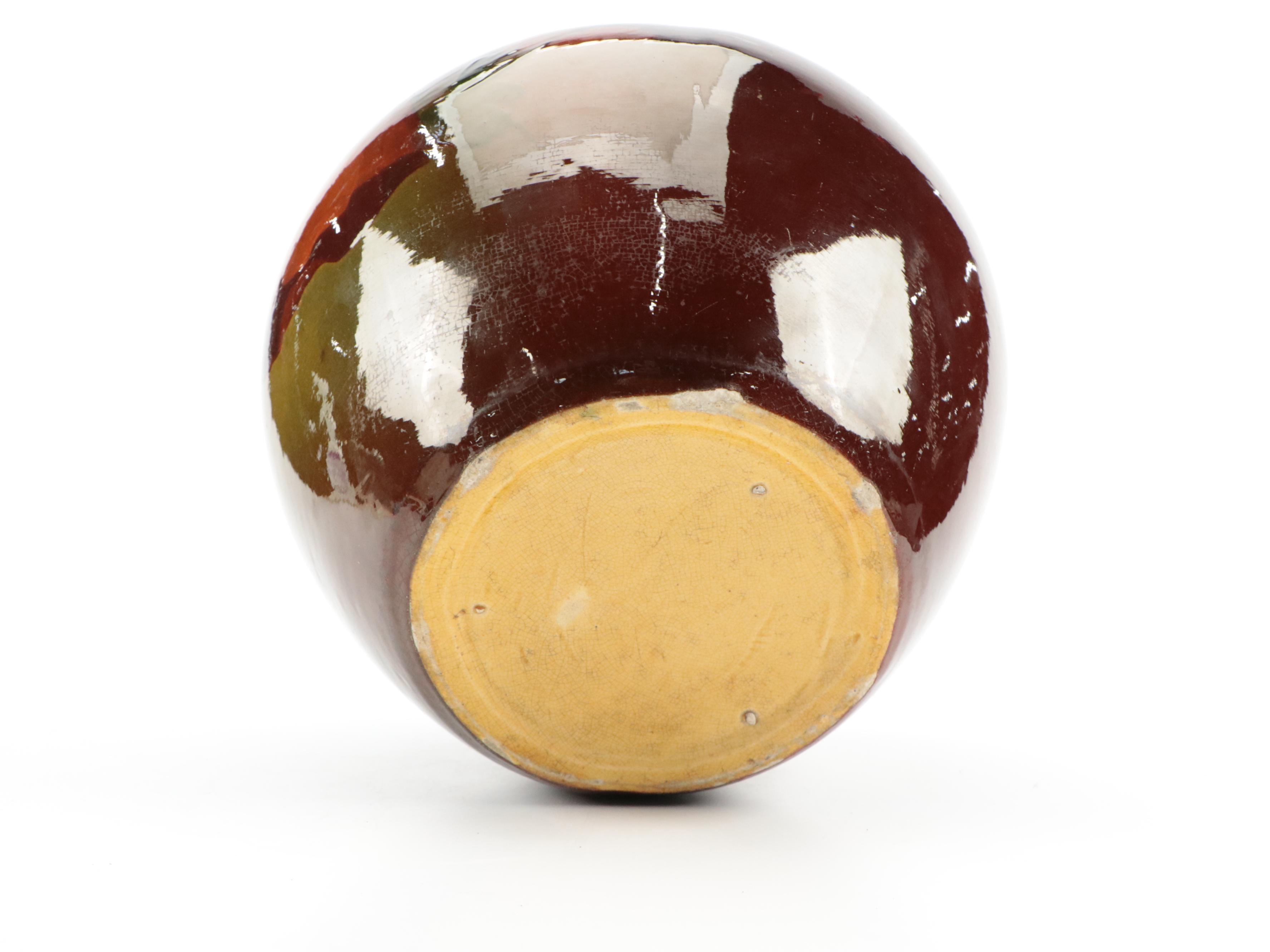 Weller Style Brown Glazed Majolica Jardiniere and Pedestal with Floral Motif