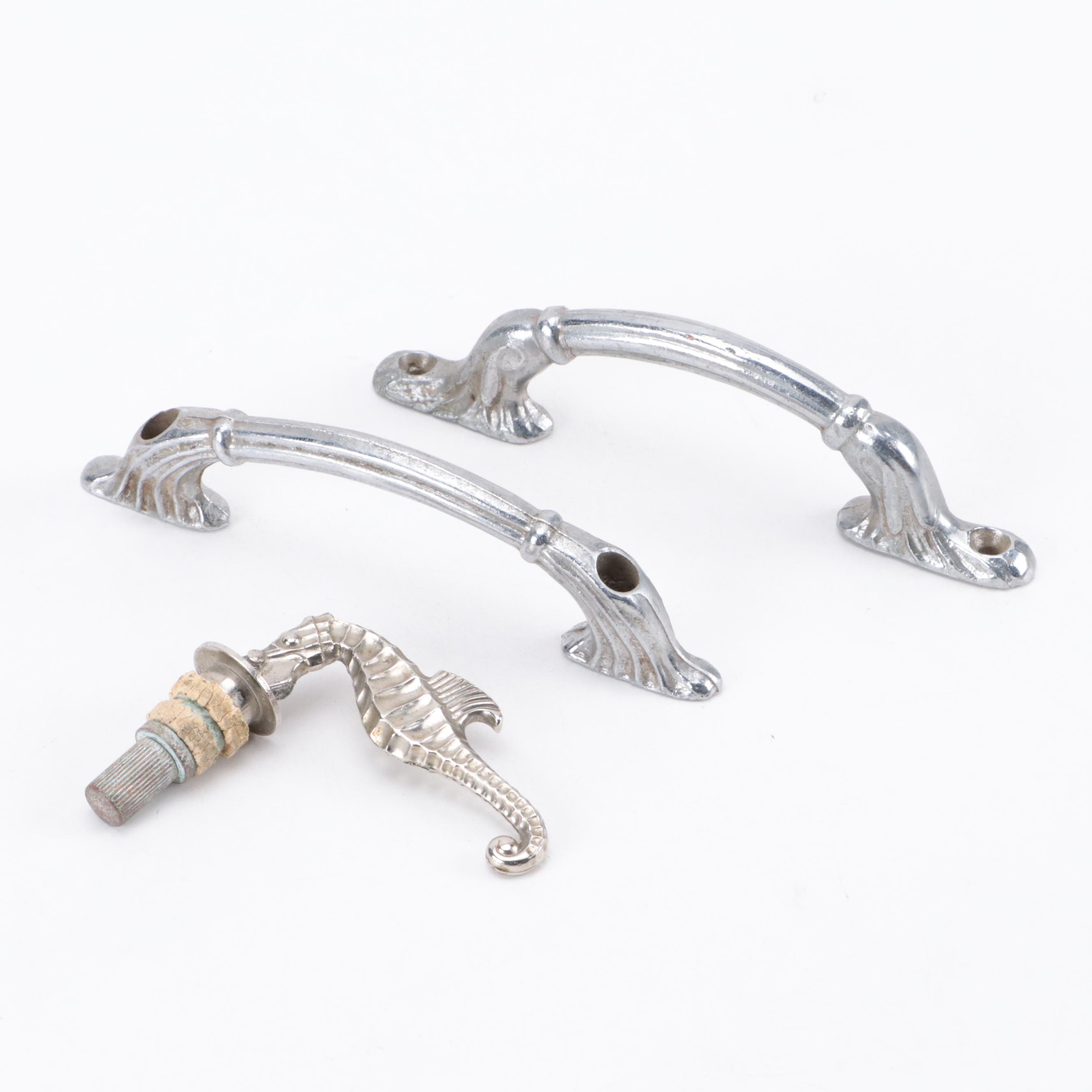 Chrome Cast Metal Door Handles With Seahorse Wine Bottle Stopper