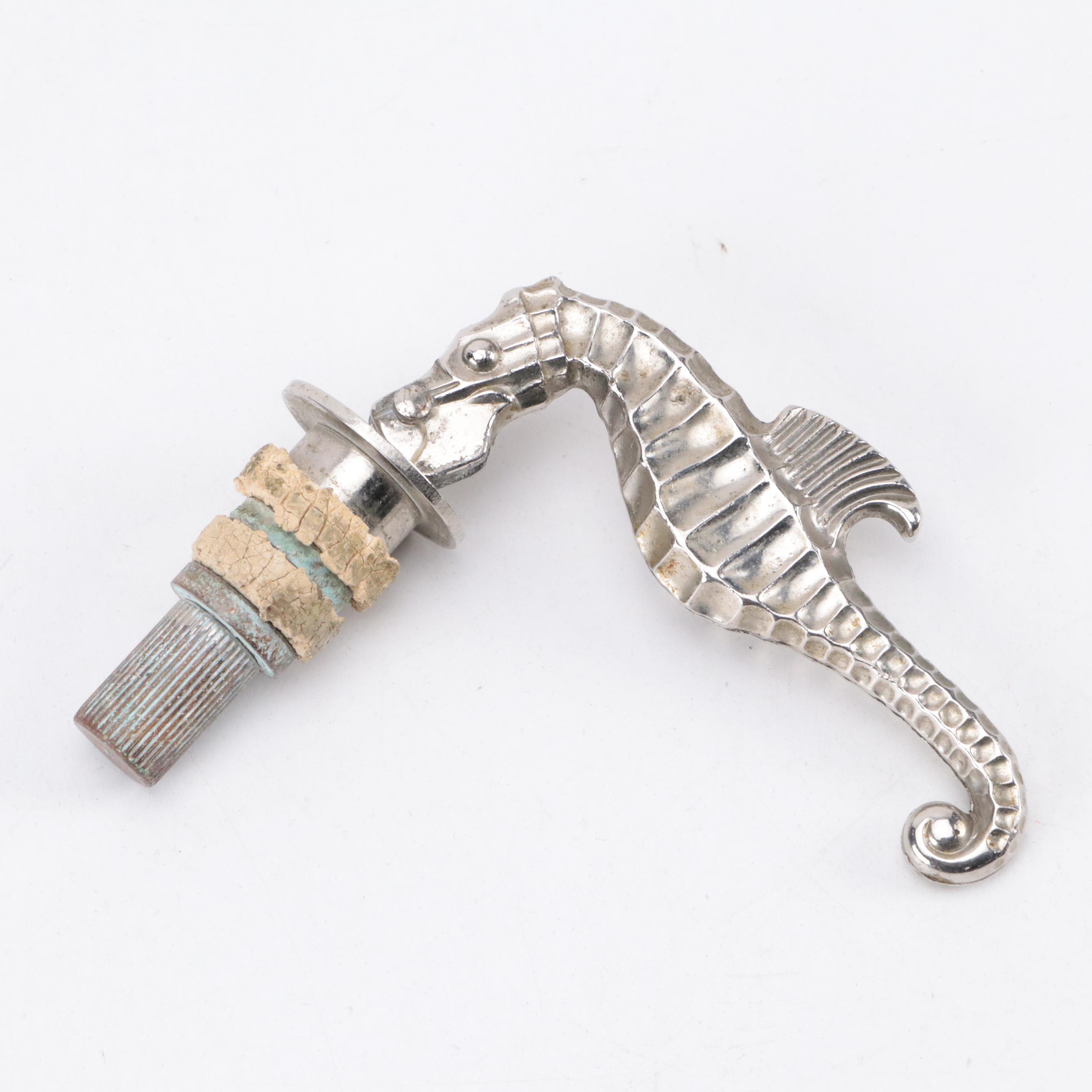 Chrome Cast Metal Door Handles With Seahorse Wine Bottle Stopper
