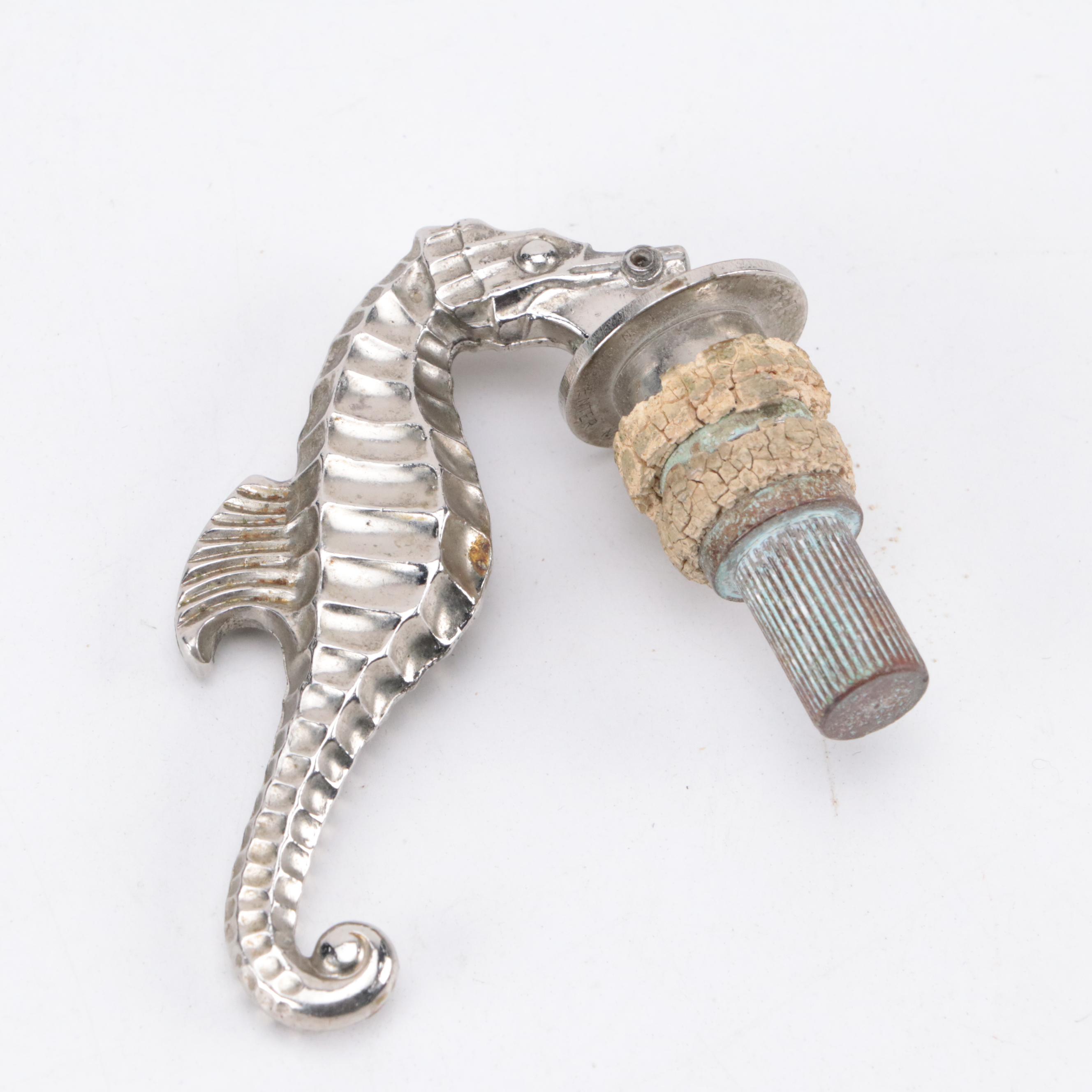Chrome Cast Metal Door Handles With Seahorse Wine Bottle Stopper