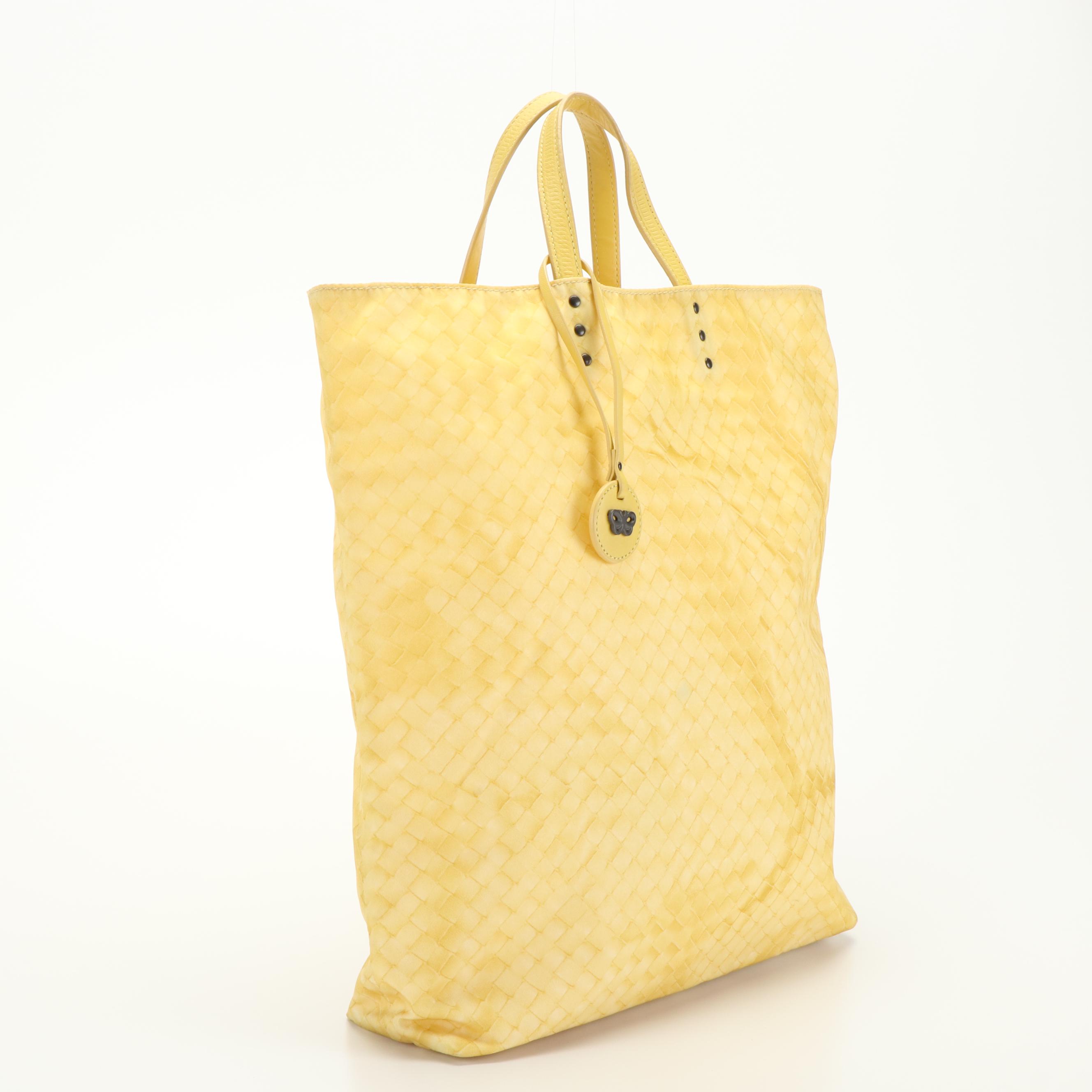 Bottega Veneta Intrecciato Yellow Nylon Tote Bag