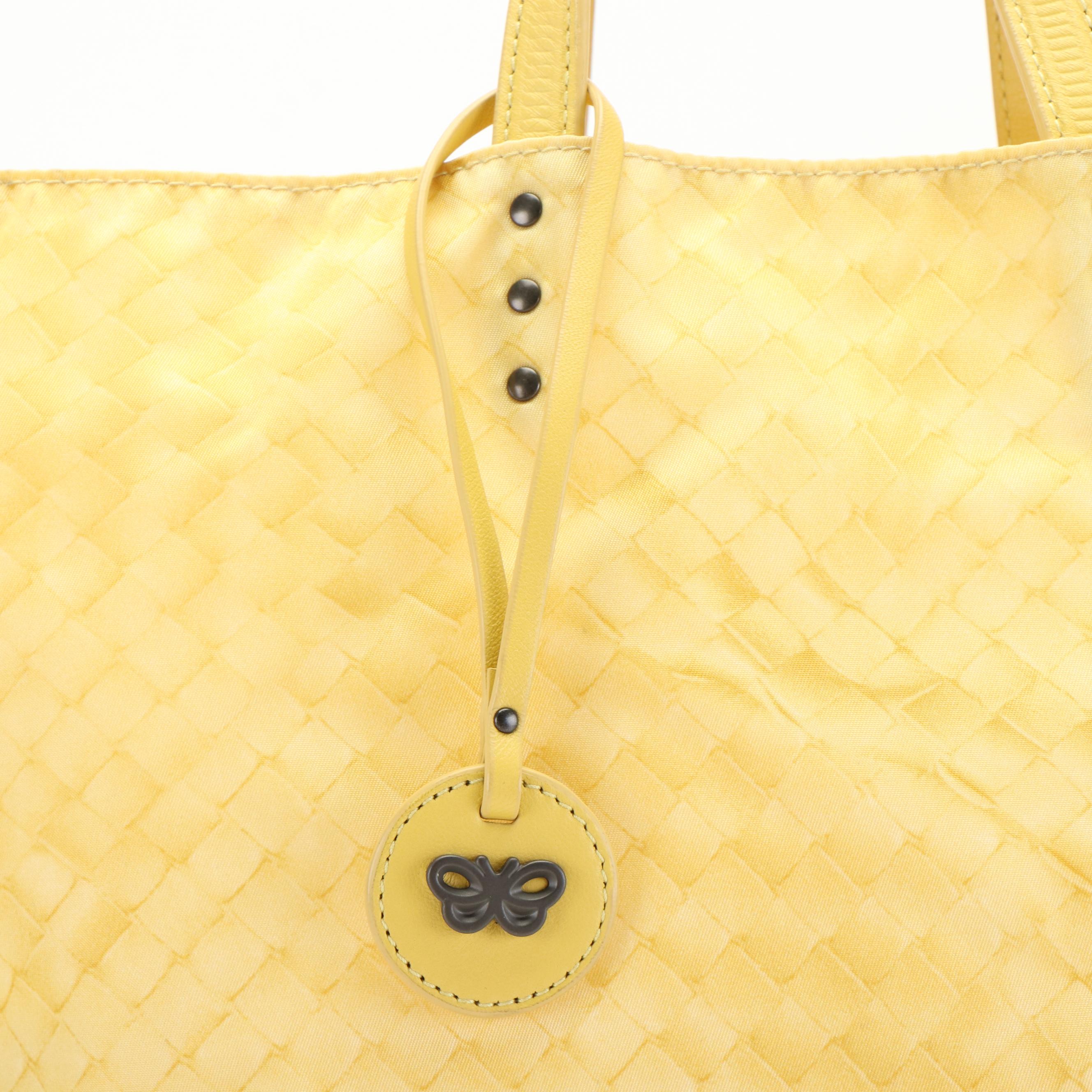 Bottega Veneta Intrecciato Yellow Nylon Tote Bag