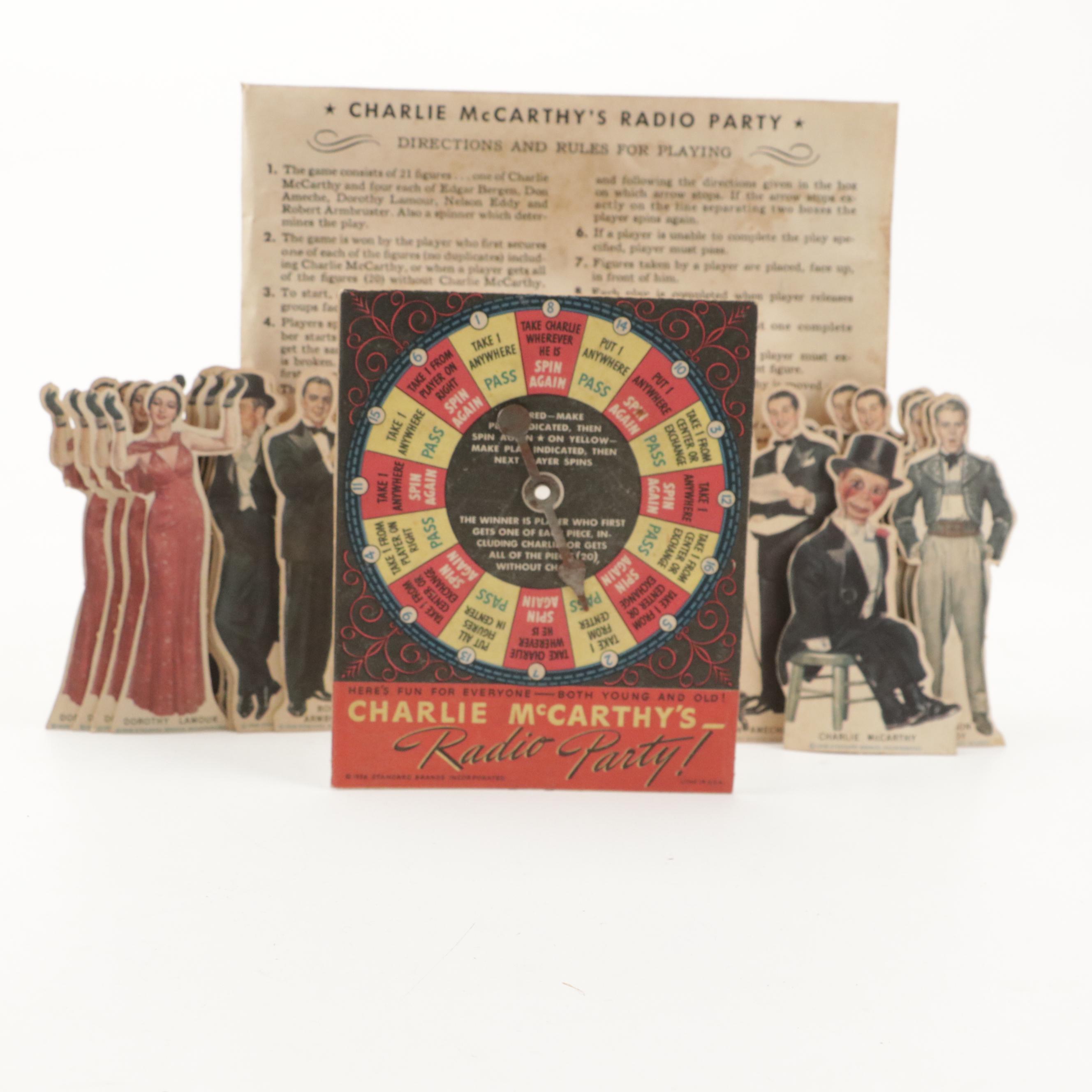 Charlie McCarthy Composition Ventriloquist Dummy with Radio Party Spin Wheel