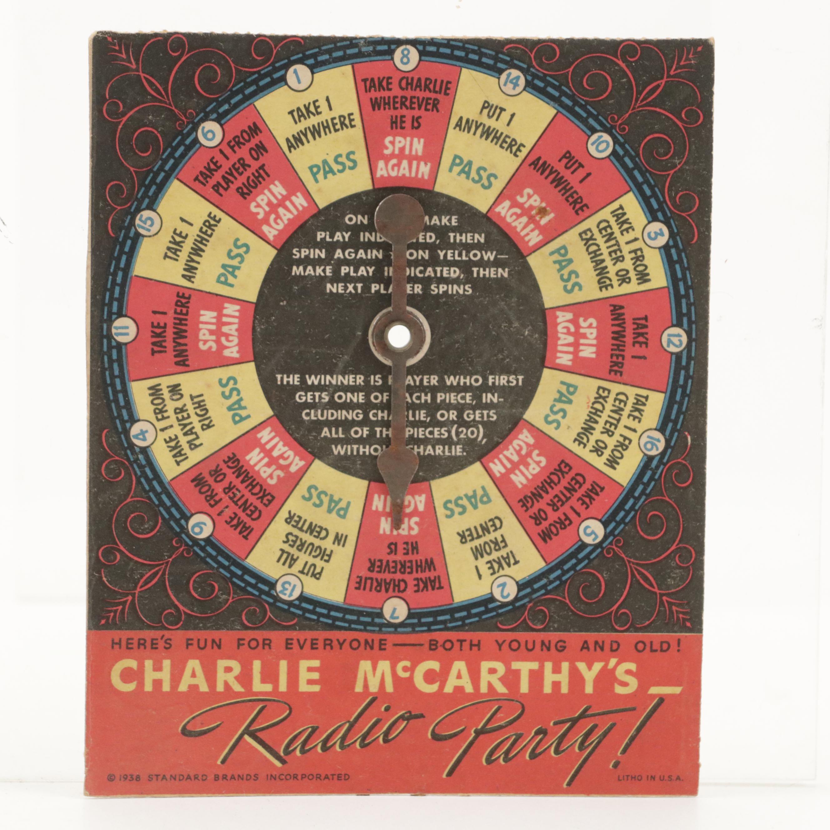 Charlie McCarthy Composition Ventriloquist Dummy with Radio Party Spin Wheel