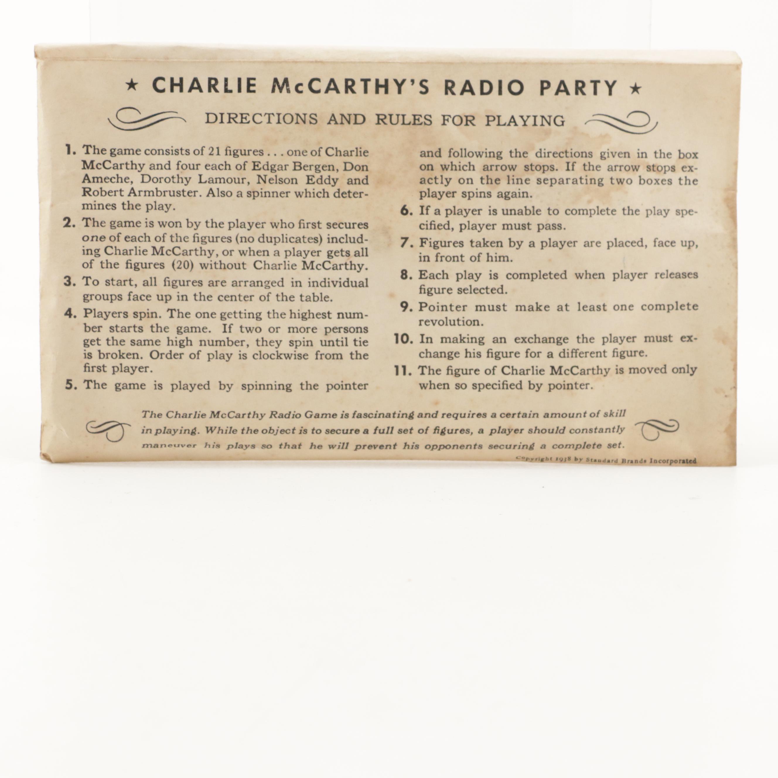 Charlie McCarthy Composition Ventriloquist Dummy with Radio Party Spin Wheel