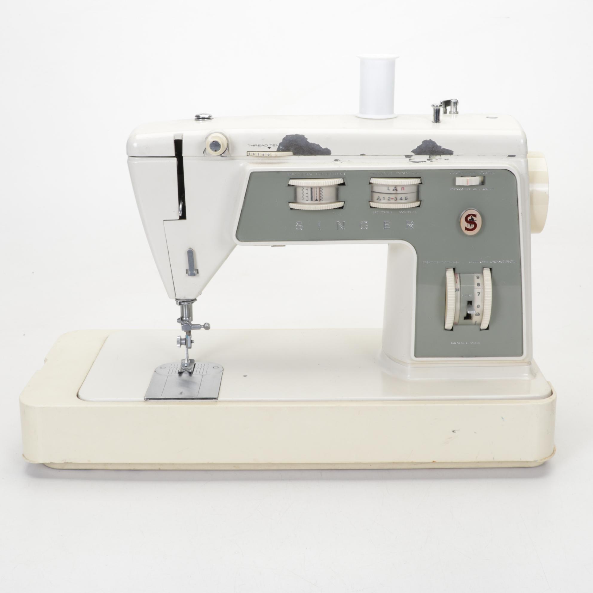Singer Stylist Model 734 Sewing Machine With Pedal and Booklet, 1970s