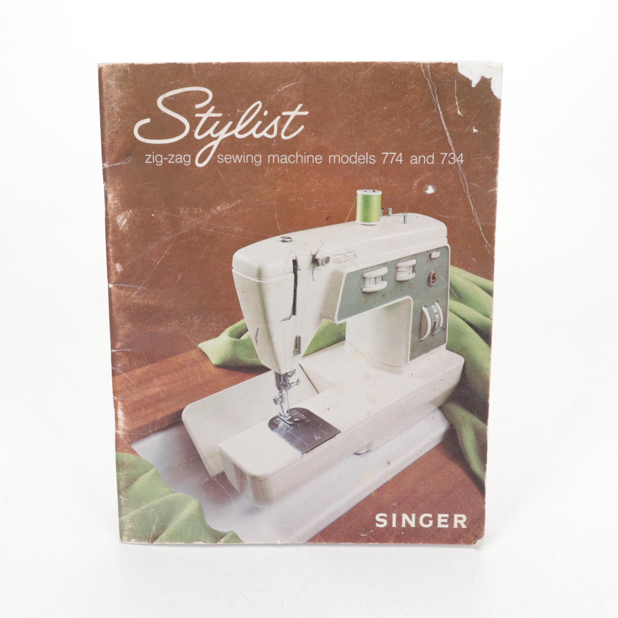 Singer Stylist Model 734 Sewing Machine With Pedal and Booklet, 1970s
