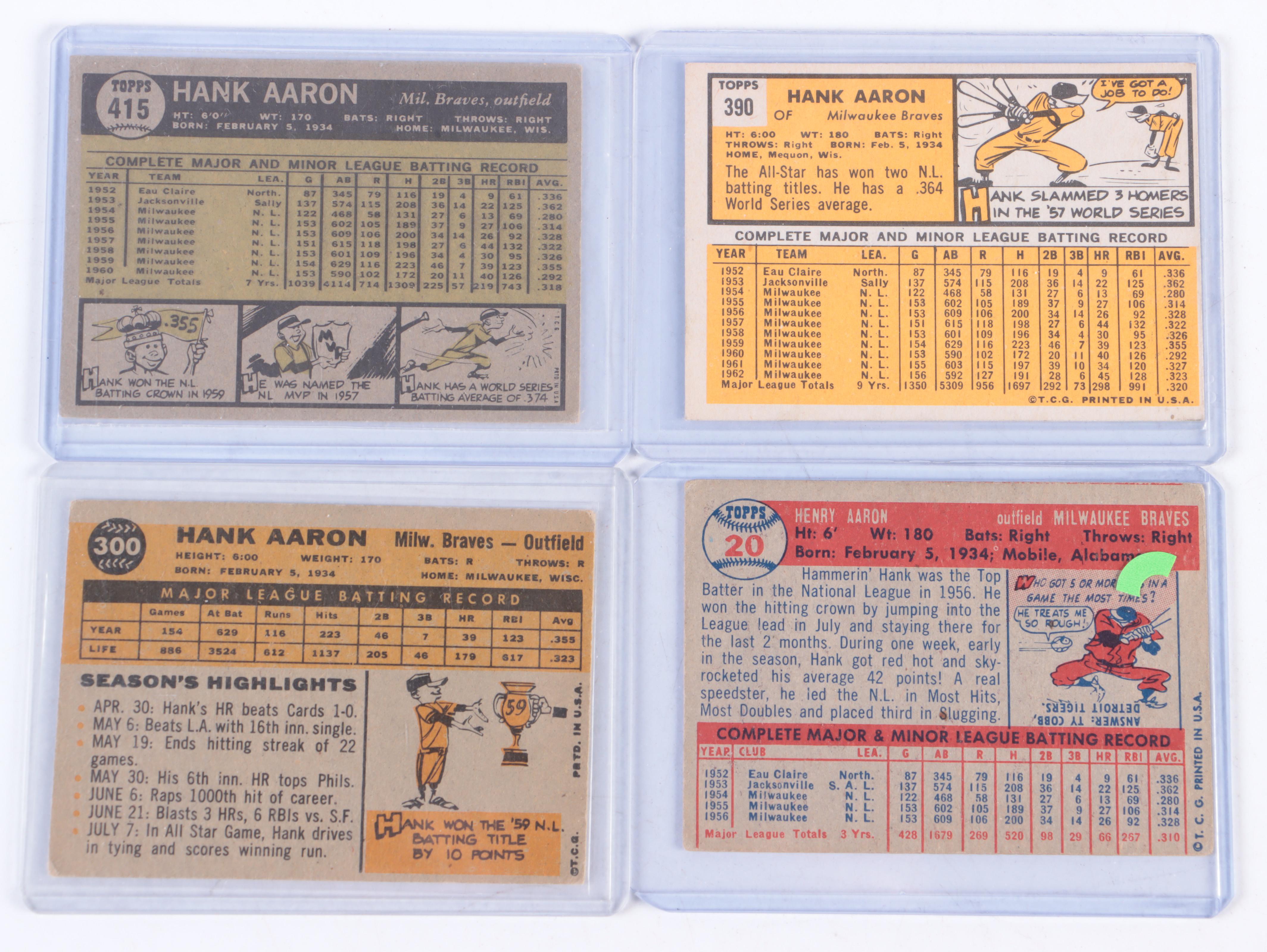Topps Hank Aaron Milwaukee Braves Baseball Cards, 1950s–1960s
