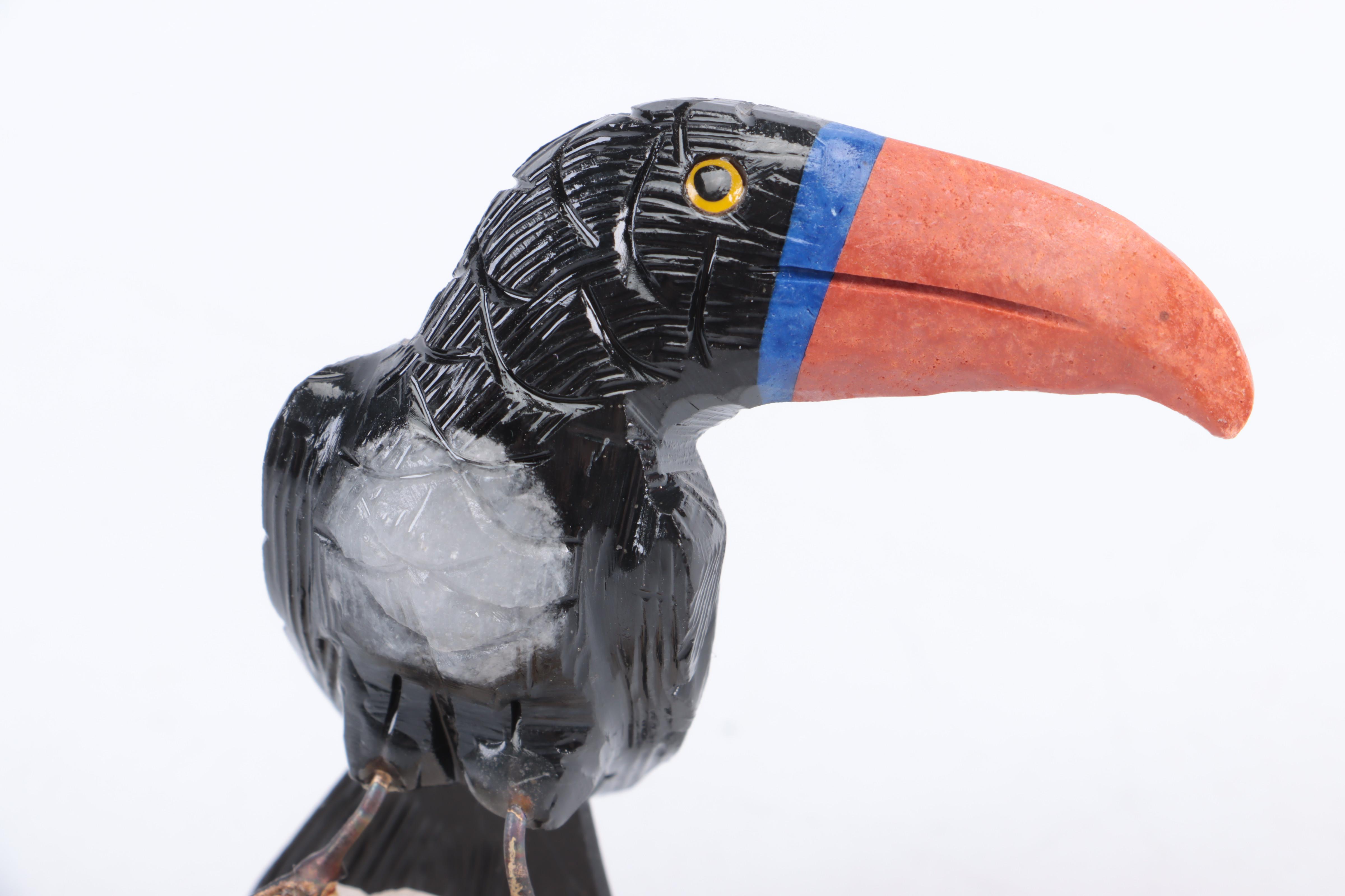 Carved Quartzite, Lapis Lazuli and Other Stone Toucan Figurine