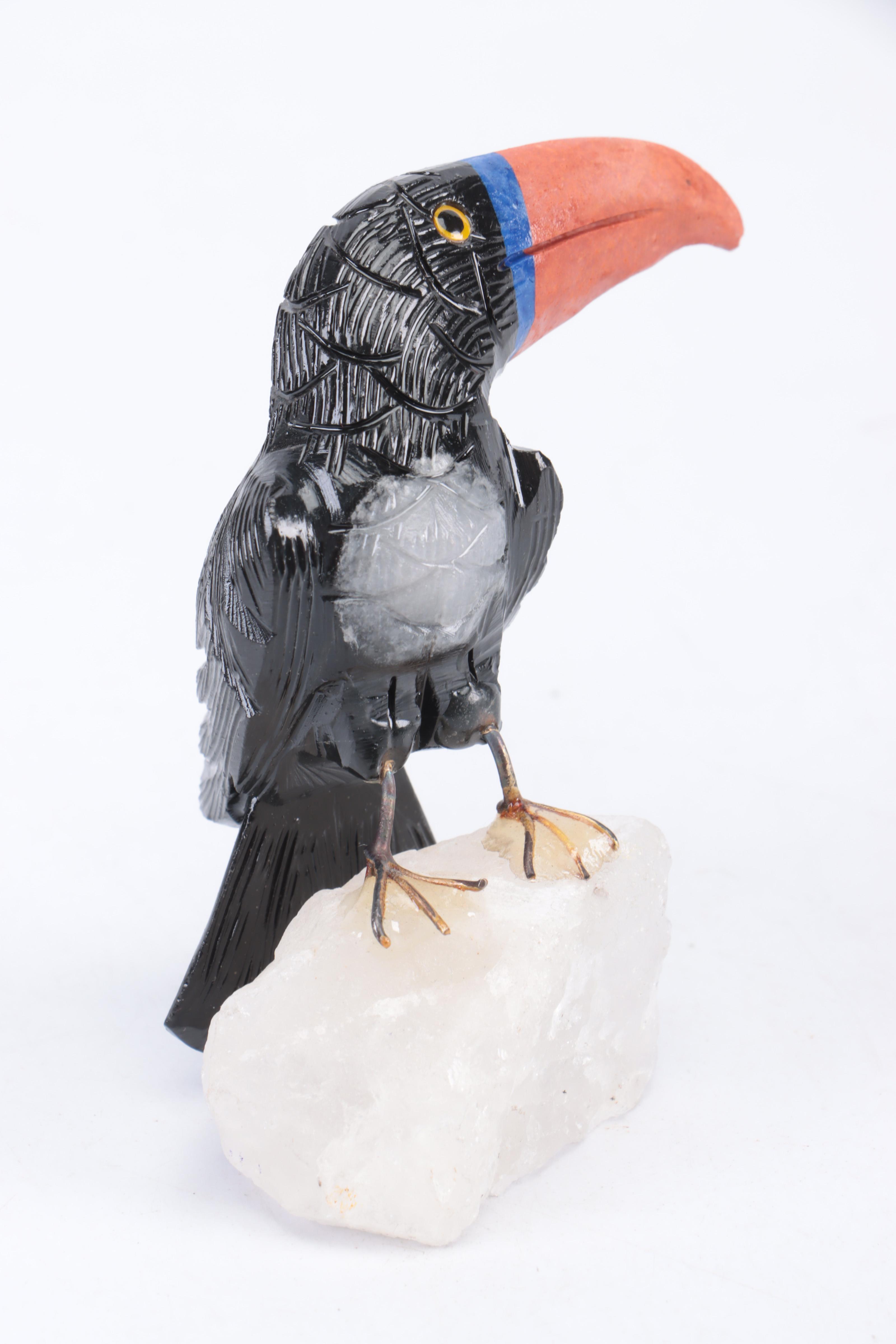 Carved Quartzite, Lapis Lazuli and Other Stone Toucan Figurine