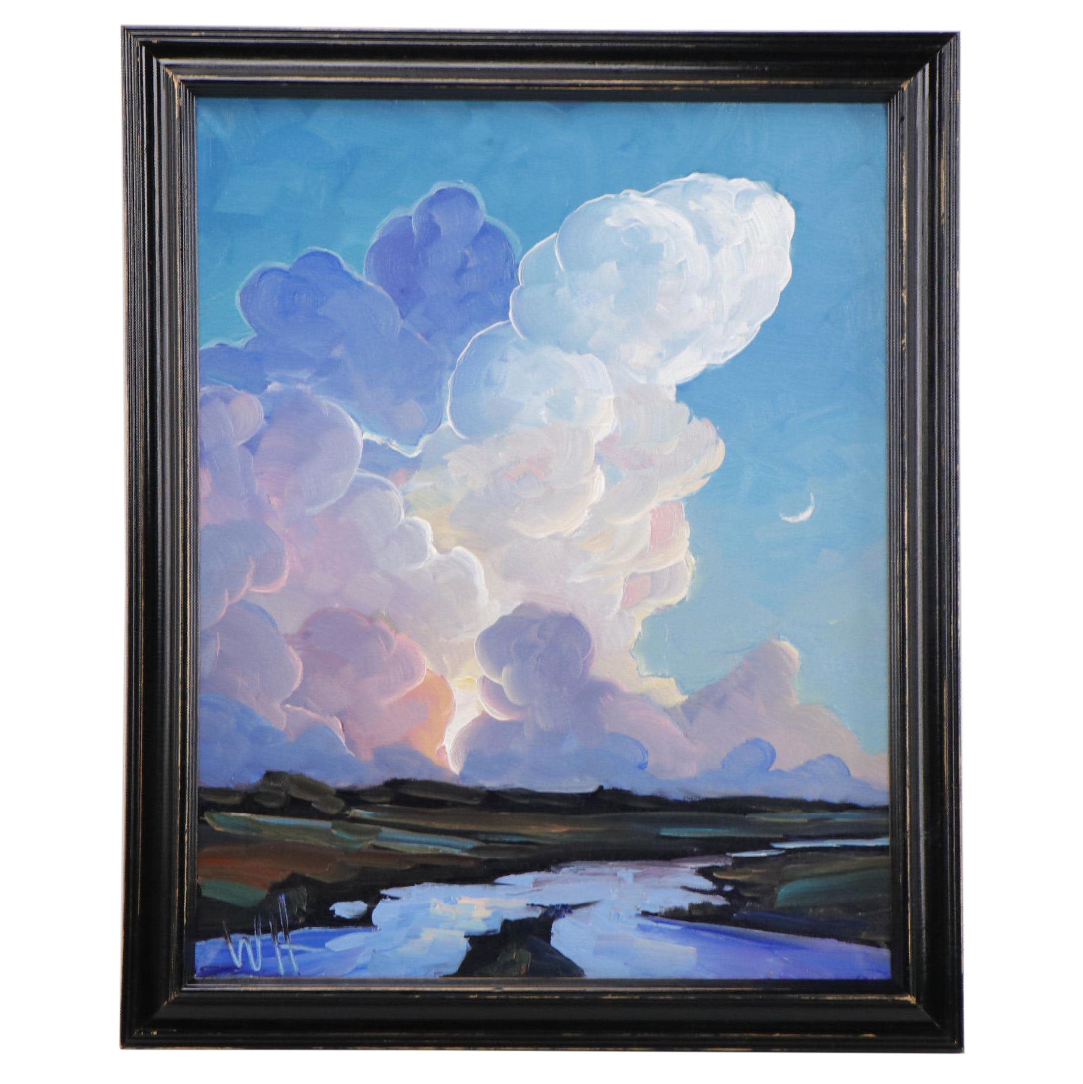 William Hawkins River and Cloud Landscape Oil Painting, 2023