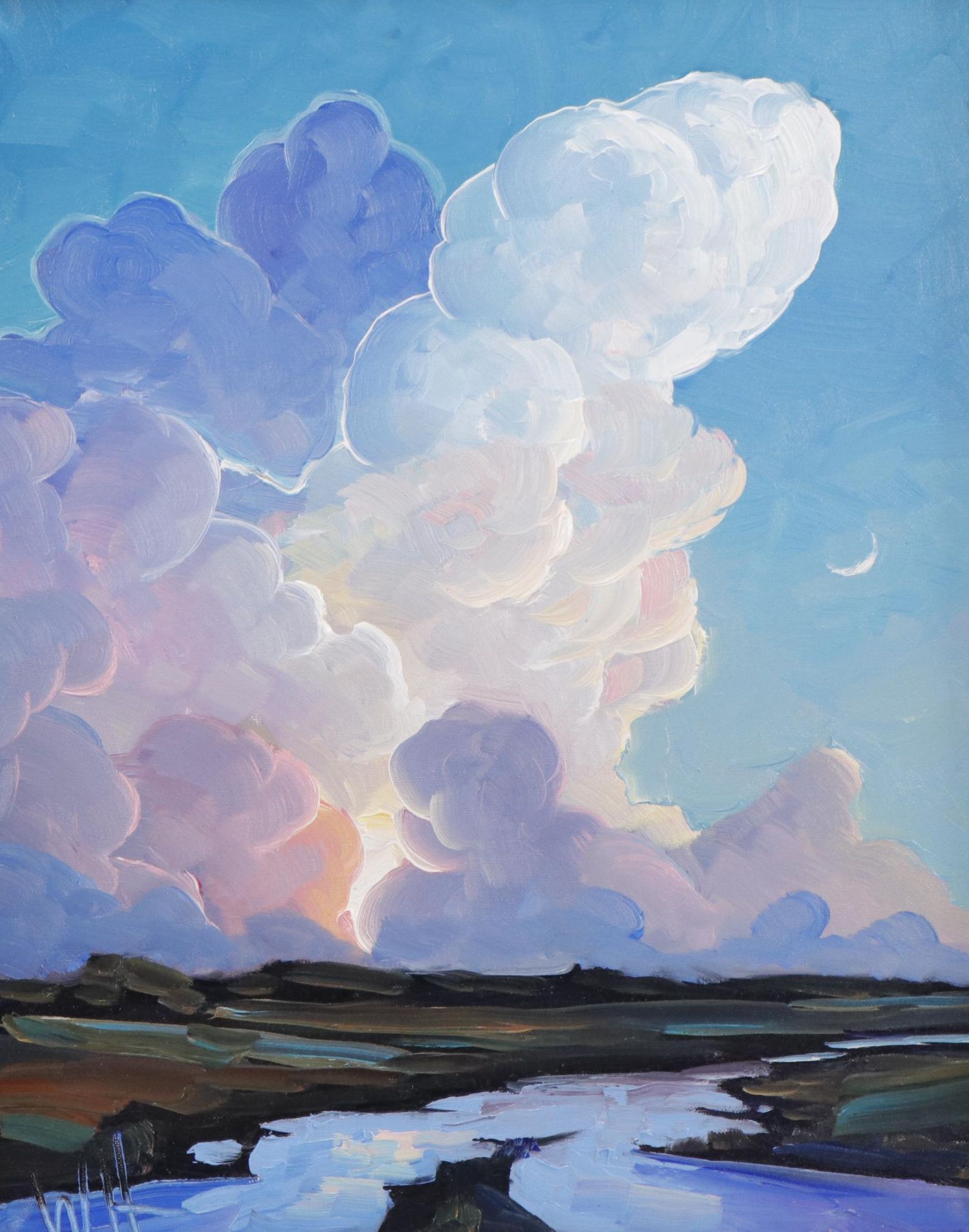 William Hawkins River and Cloud Landscape Oil Painting, 2023